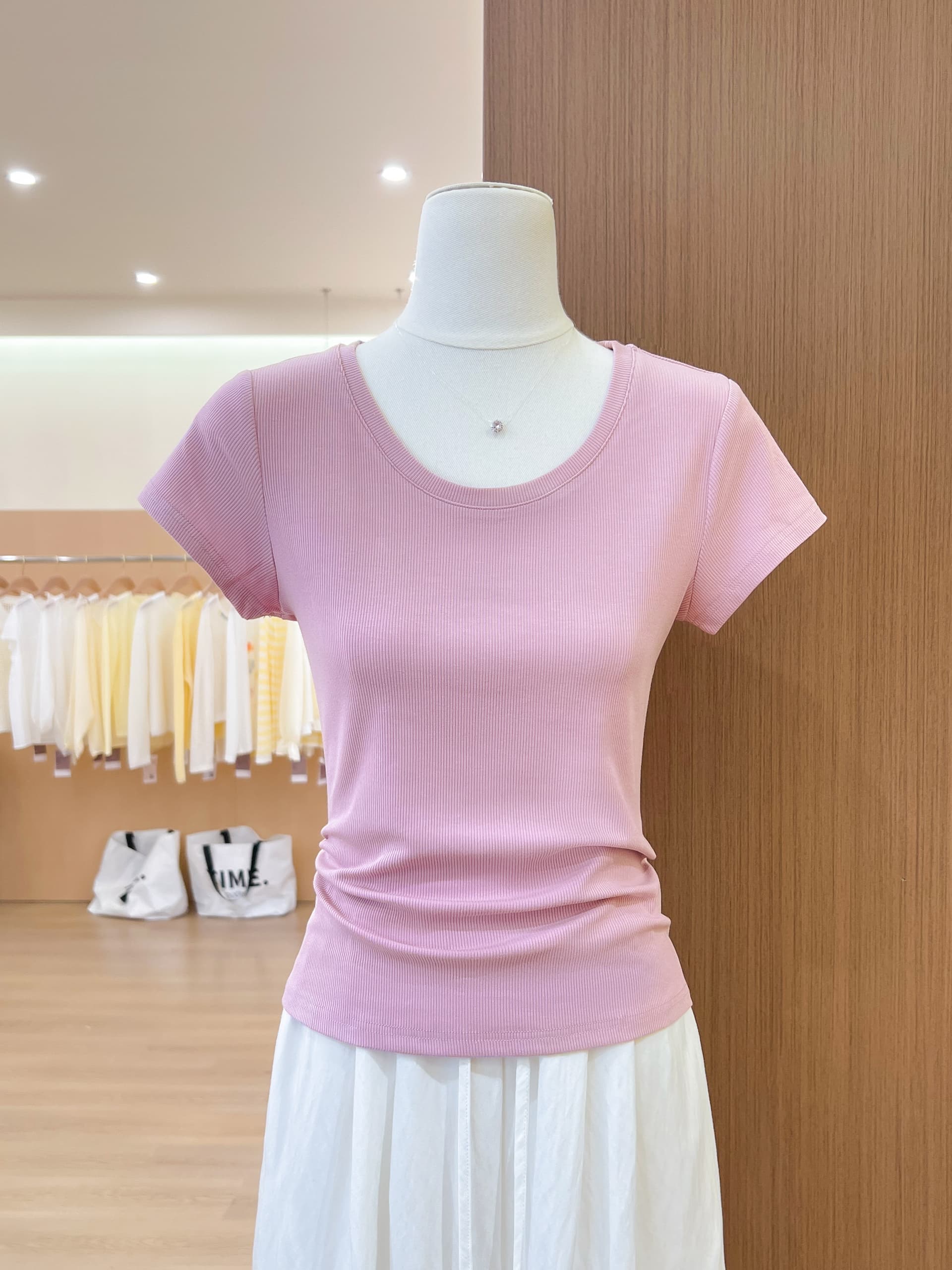 실사 도파민 단색 긍정적 인 어깨 u 칼라 반팔 여성 티셔츠 여름 몸매 가꾸기 슬림해 보이는 한 부서 chic Chic 작은 맨위 이미지 2