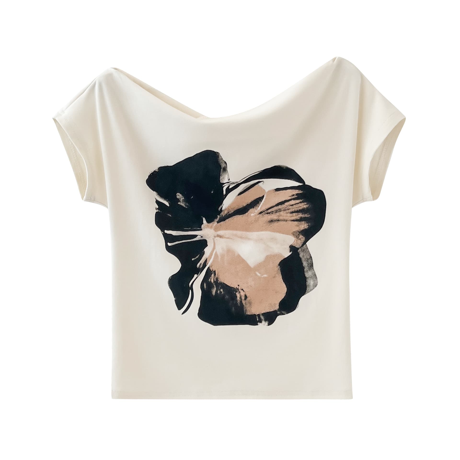 실사 여름 고유 한 Chic 불규칙 한 단어 비스듬한 어깨 쇄골 맨위 섹시함 핫걸 오프숄더 반팔 티셔츠 여성 이미지 6