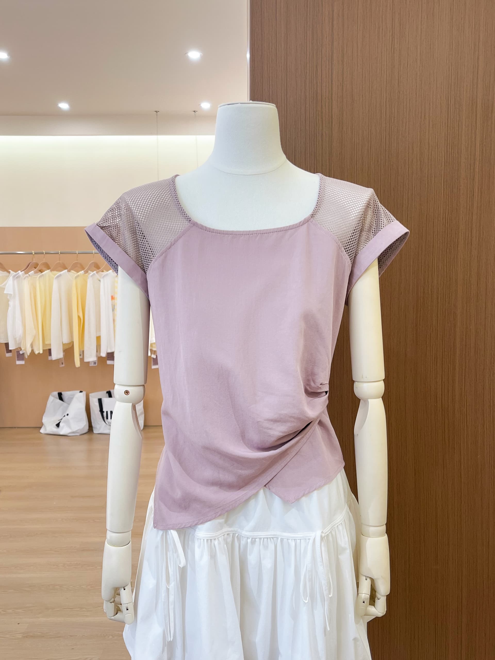 실사 디자인 센스 비틀림 허리 수축 보라색 반팔 티셔츠 여성 여름 불규칙 패션 품격 슈퍼 잘 생긴 맨위 이미지 3