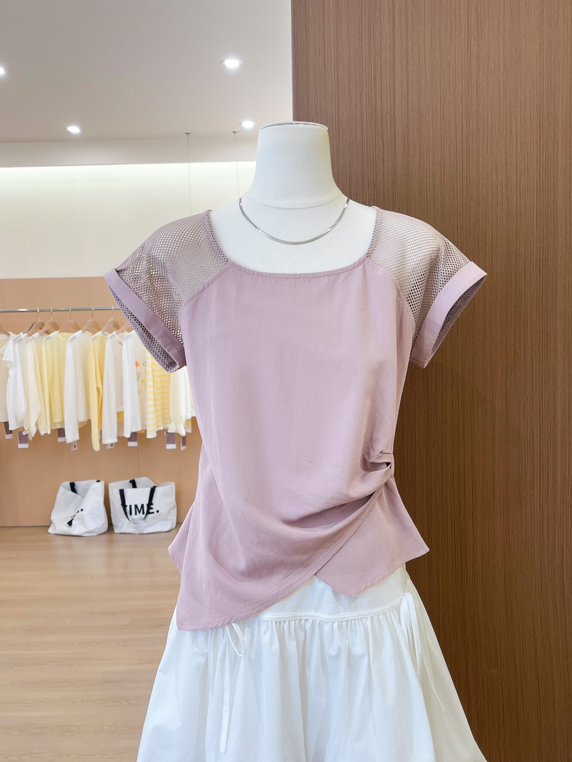 실사 디자인 센스 비틀림 허리 수축 보라색 반팔 티셔츠 여성 여름 불규칙 패션 품격 슈퍼 잘 생긴 맨위 상세 이미지 4