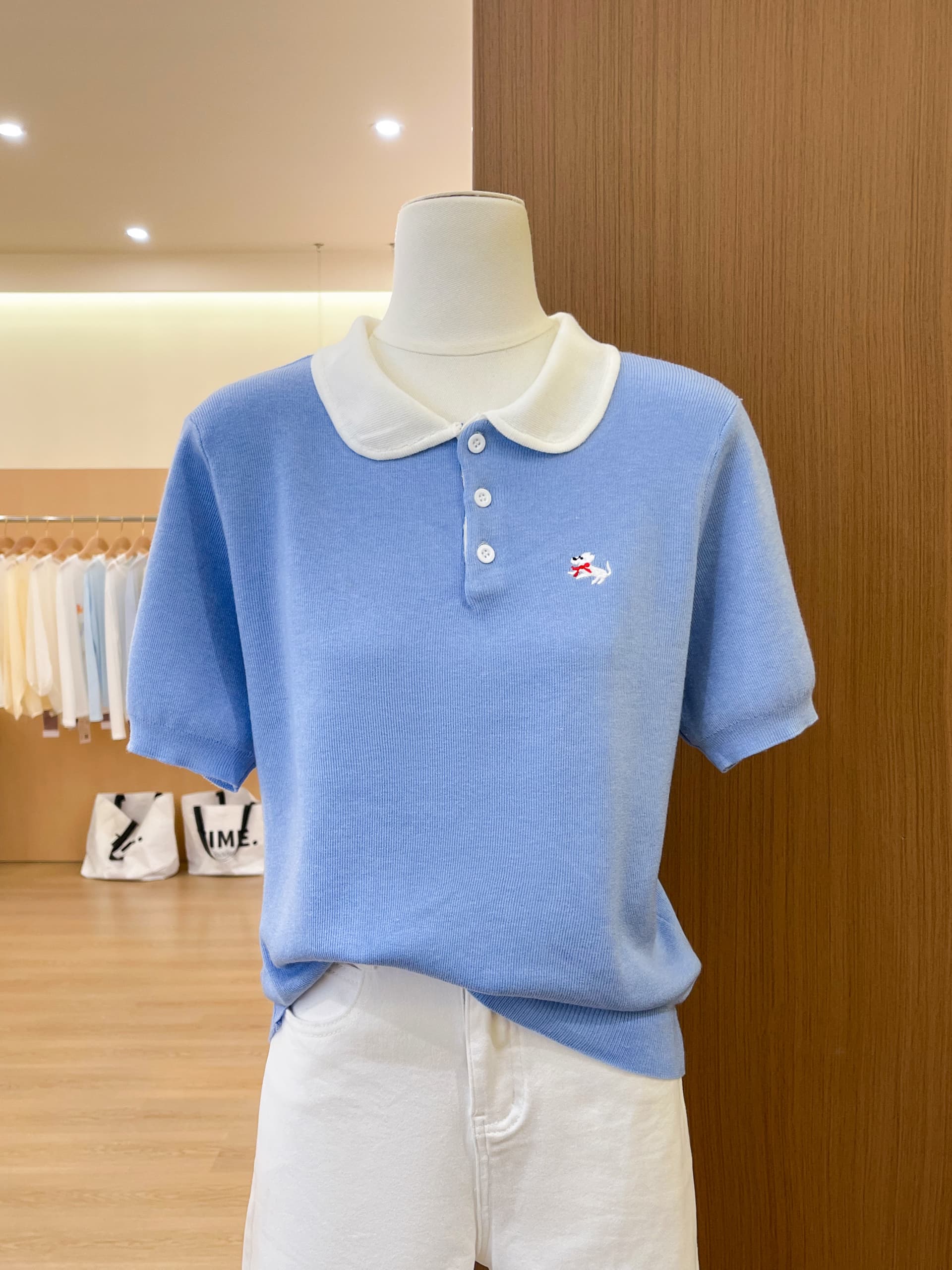 실사 한 부서 polo 강아지 자수 폴로 칼라 얼음 실크 니트 반팔 티셔츠 여성 2026 여름 인형 셔츠 맨위 이미지 3