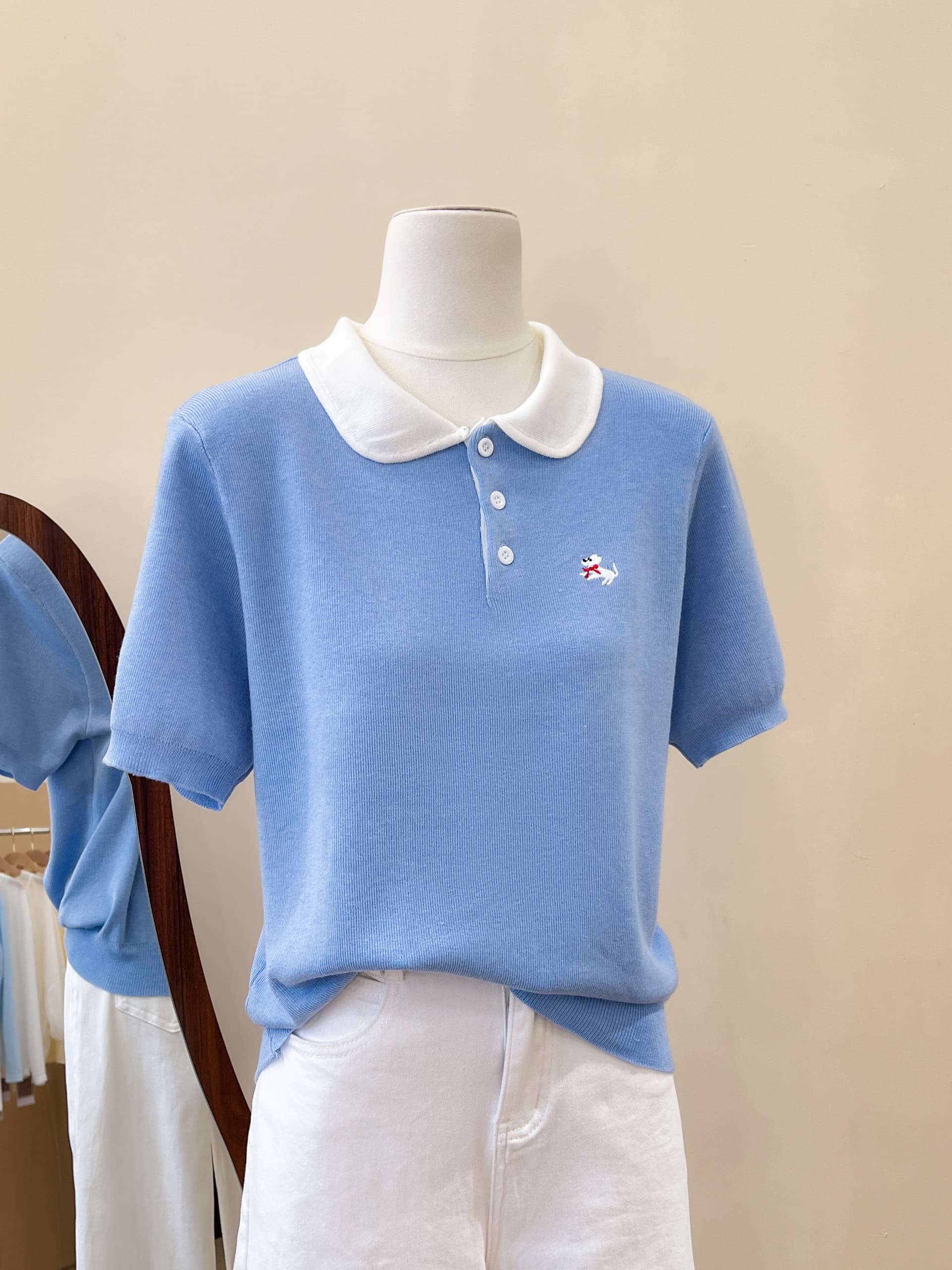 실사 한 부서 polo 강아지 자수 폴로 칼라 얼음 실크 니트 반팔 티셔츠 여성 2026 여름 인형 셔츠 맨위 이미지 2