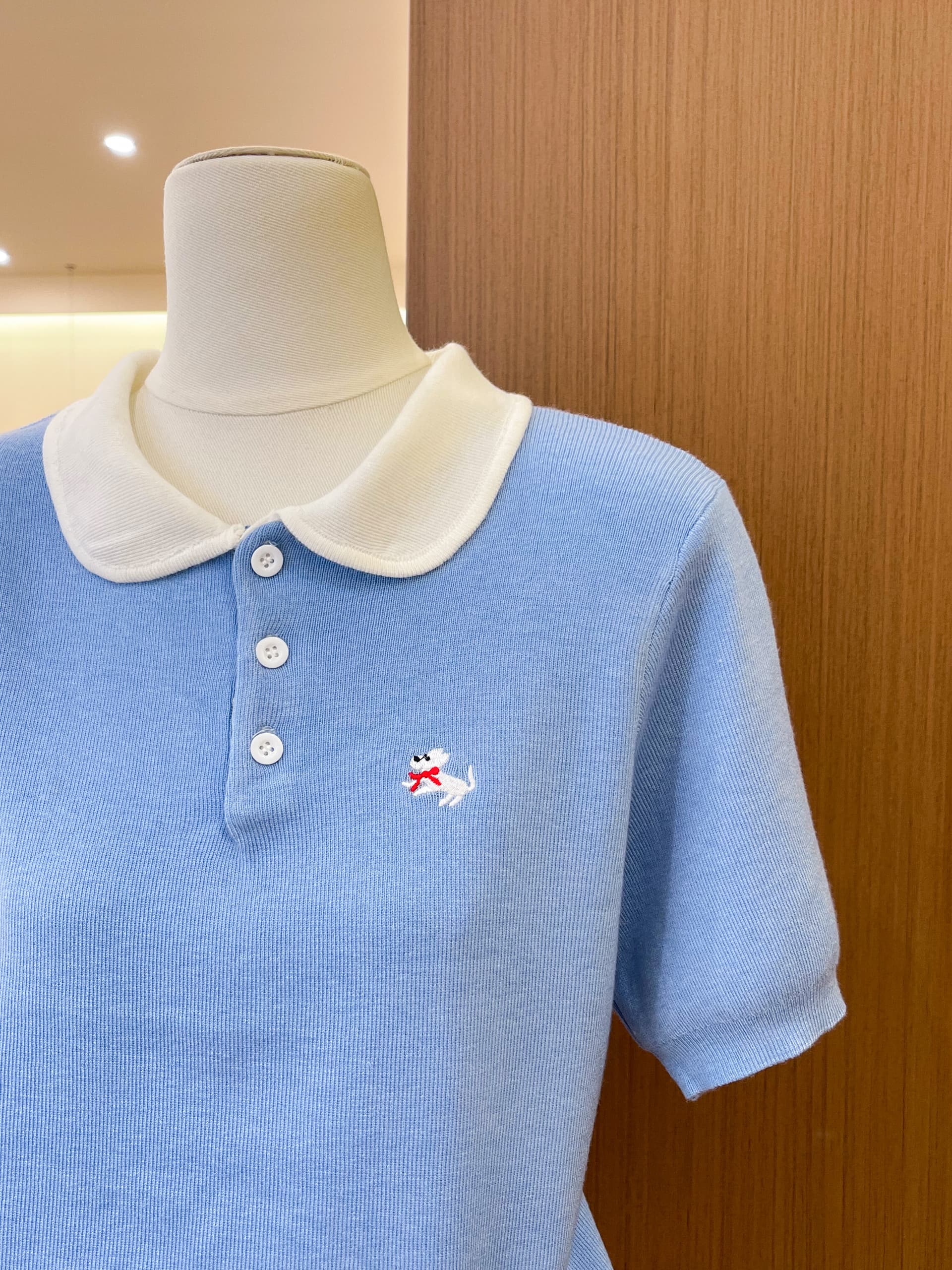 실사 한 부서 polo 강아지 자수 폴로 칼라 얼음 실크 니트 반팔 티셔츠 여성 2026 여름 인형 셔츠 맨위 상세 이미지 5