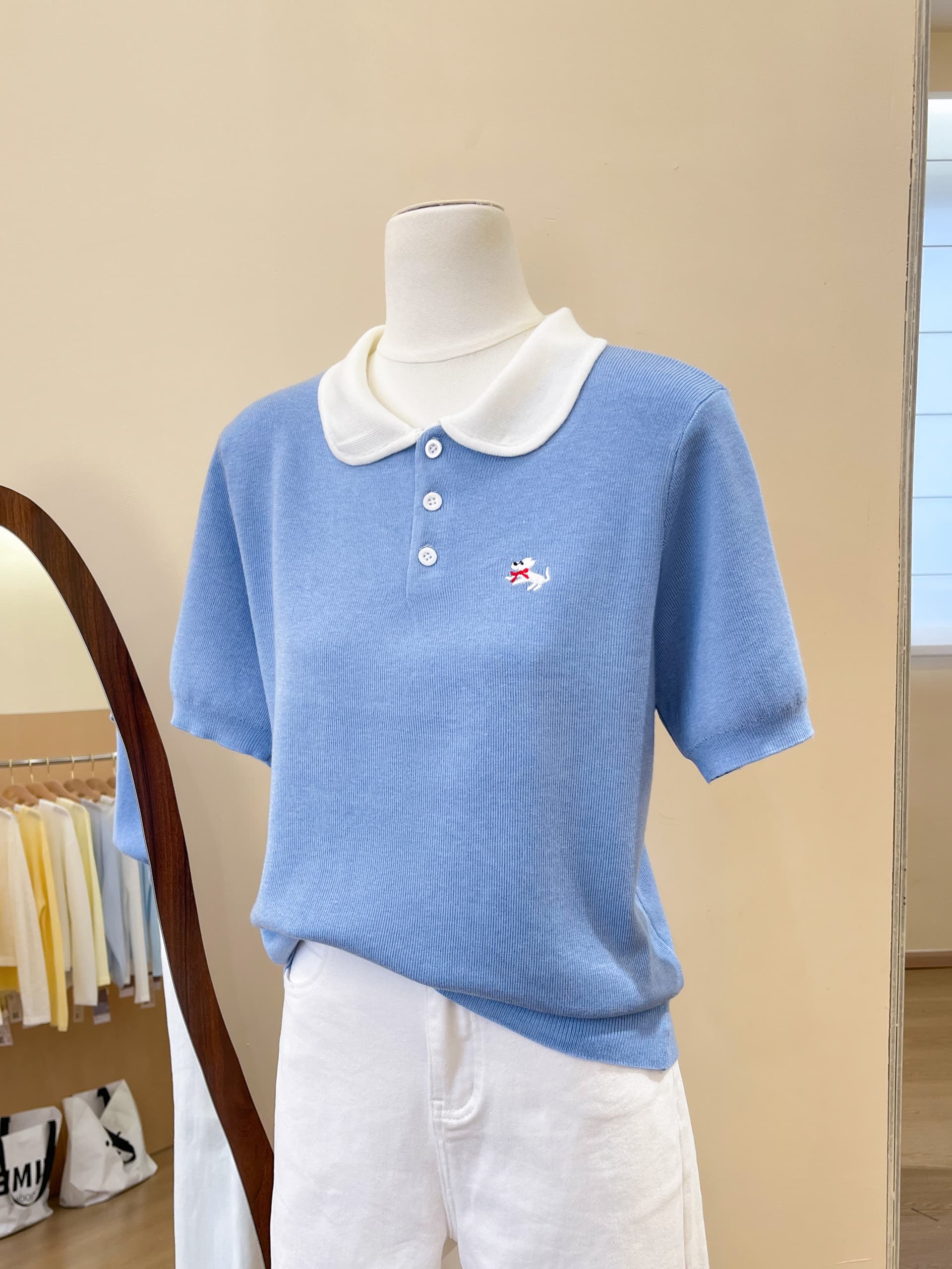 실사 한 부서 polo 강아지 자수 폴로 칼라 얼음 실크 니트 반팔 티셔츠 여성 2026 여름 인형 셔츠 맨위 상세 이미지 8