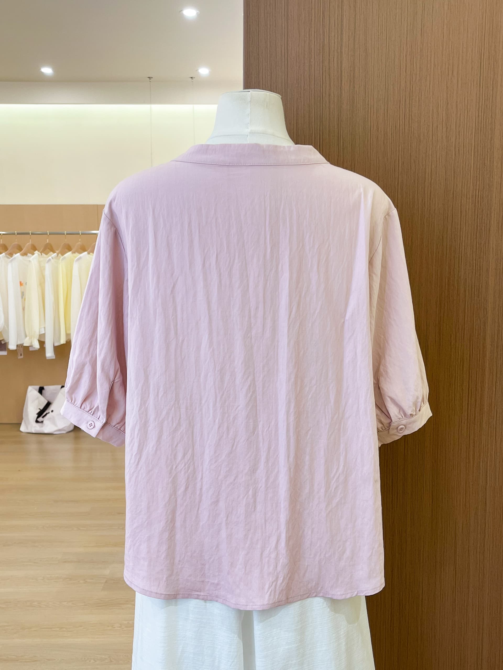 실사 한 부서 부드러운 연령 감소 핑크색 V넥 아마 셔츠 오픈 가디건 여성 여름 고유 한 얇고 가벼운 중간 소매 셔츠 상세 이미지 7