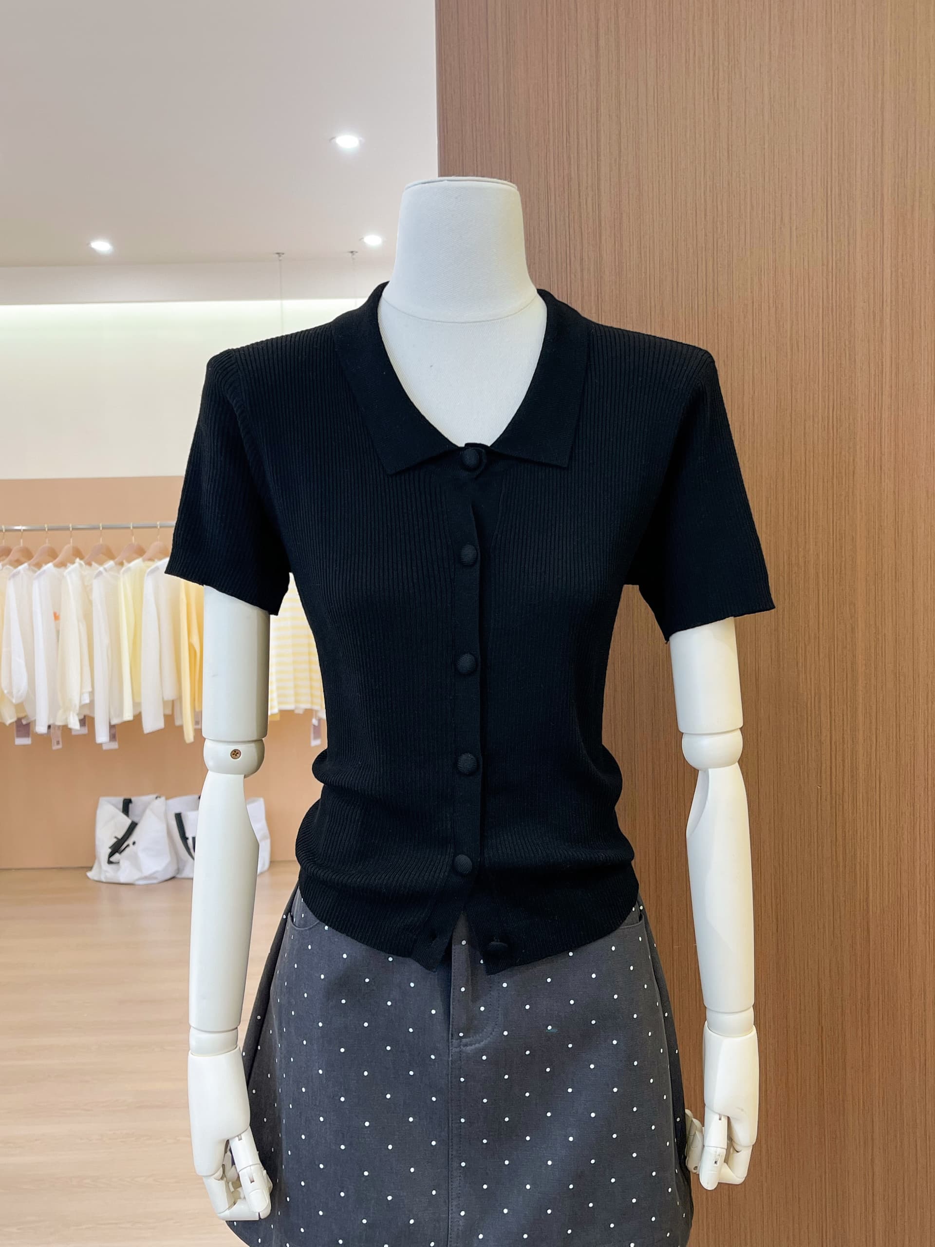 실사 여름 새로운 여성 의류 루즈핏 슬림해 보이는 반팔 니트 오픈 가디건 품격 POLO 칼라 티셔츠 맨위 이미지 4