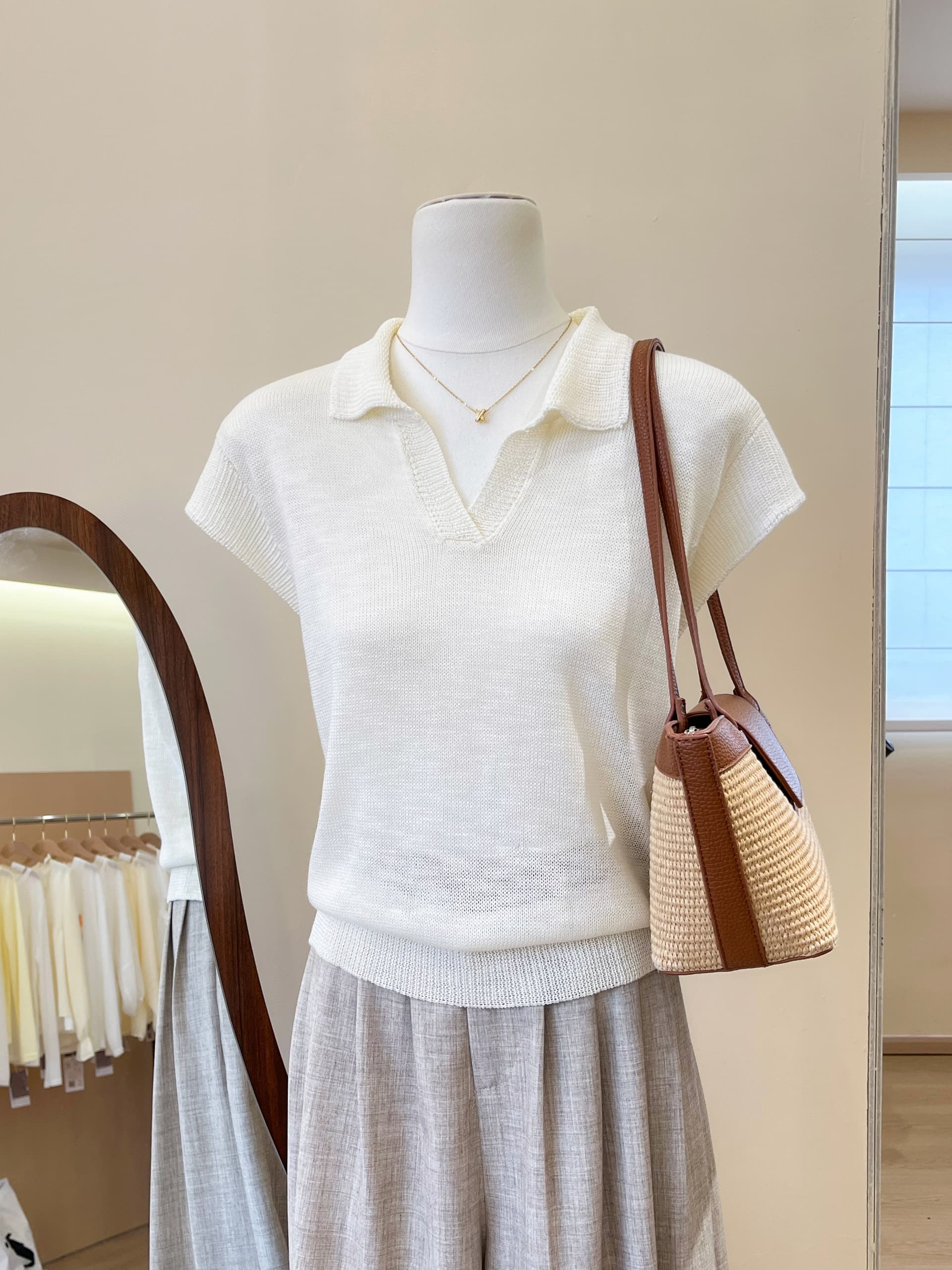 실사 한 부서 미니멀리즘 POLO 칼라 니트 조끼 여성 여름 몸매 가꾸기 슬림해 보이는 패션 어깨 맨위 상세 이미지 10