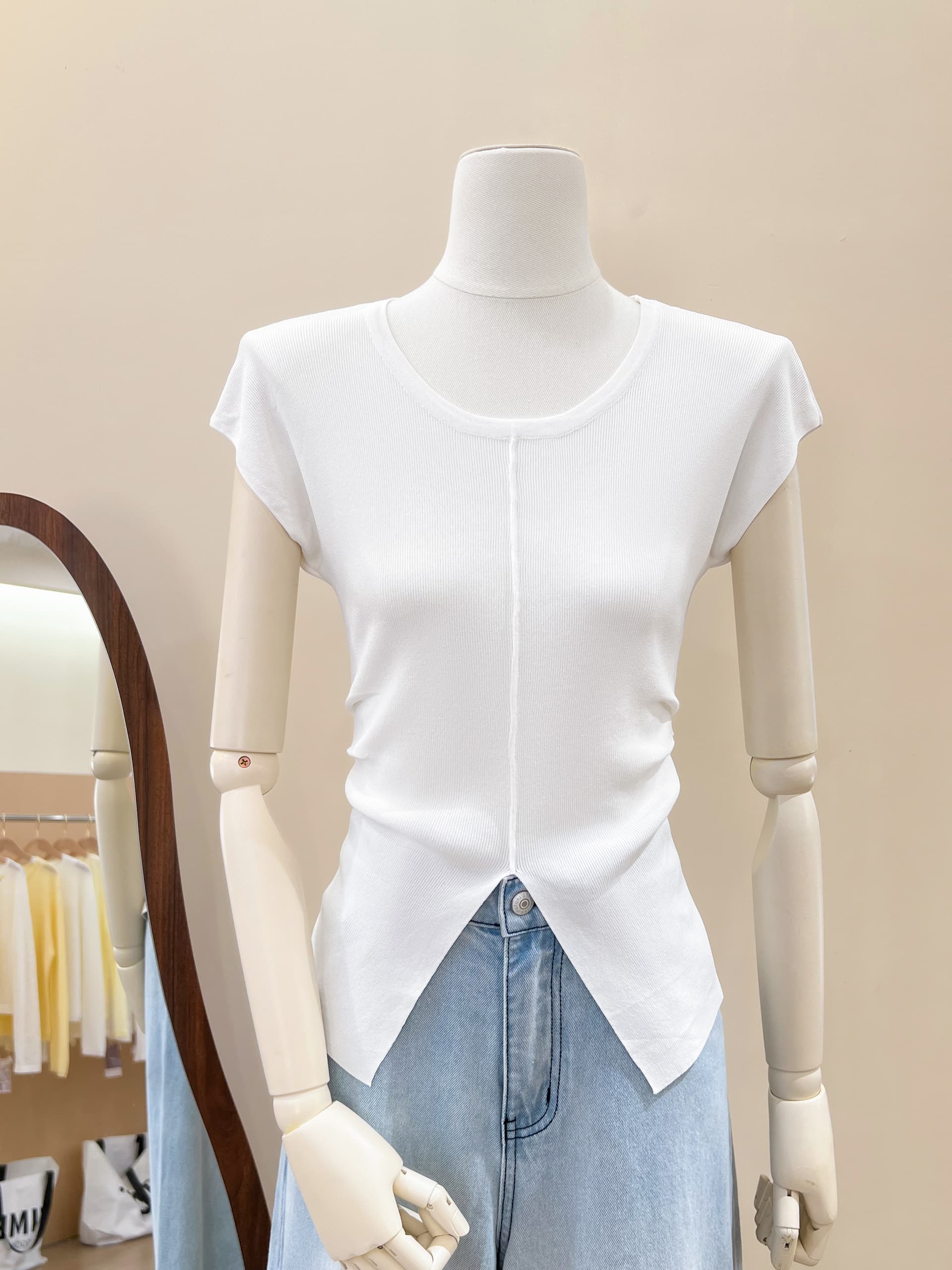실사 작은 날다 소매 짠 셔츠 여성 얇은 스타일 여름 작은 대중 Chic 고유 한 작은 맨위 주름 긍정적 인 어깨 반팔 티셔츠 이미지 5