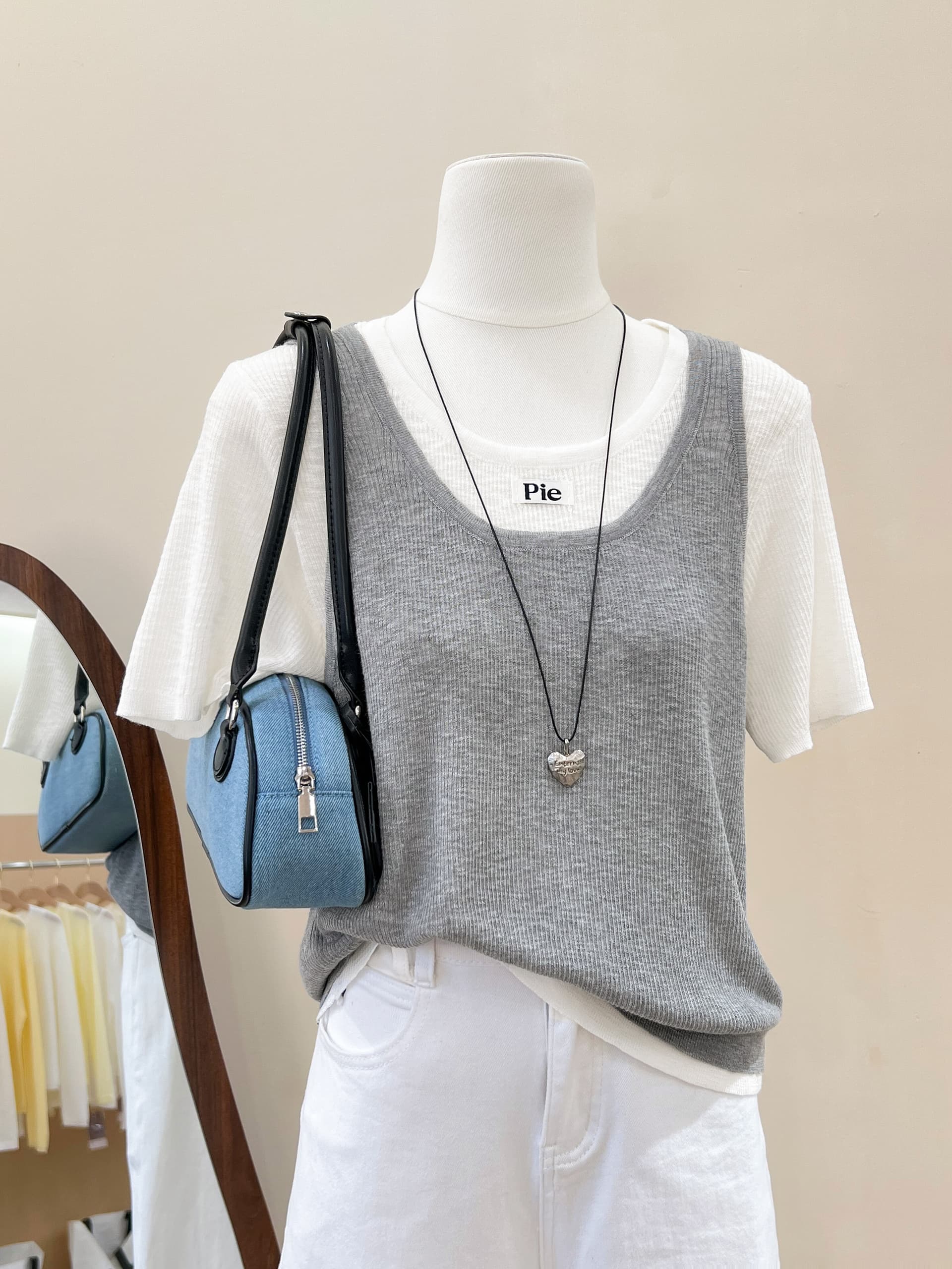 실사 한 부서 chic Chic 디자인 센스 니트 반팔 티셔츠 여성 여름 고유 한 페이크 레이어드 맨위 이미지 4