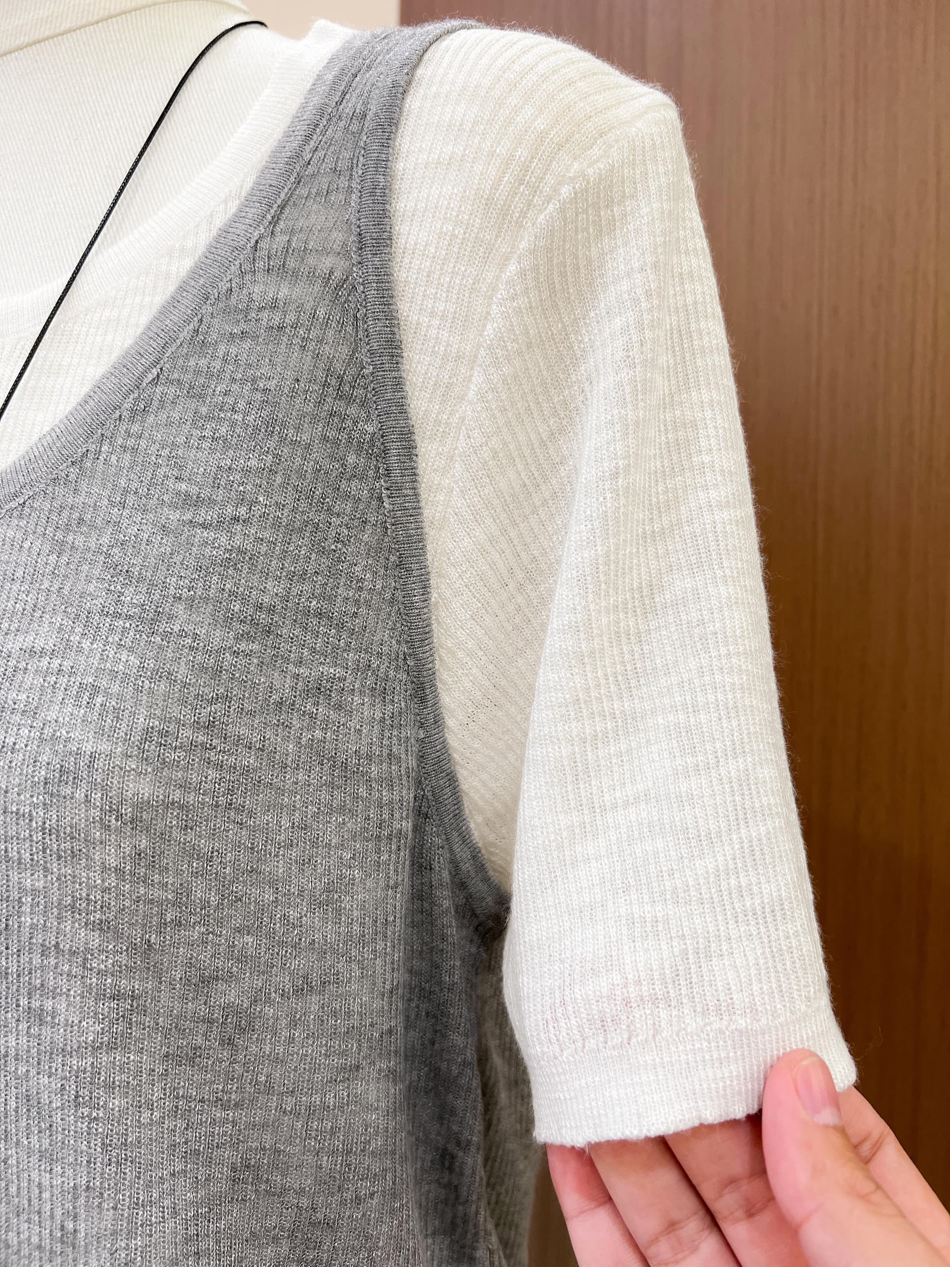 실사 한 부서 chic Chic 디자인 센스 니트 반팔 티셔츠 여성 여름 고유 한 페이크 레이어드 맨위 상세 이미지 7