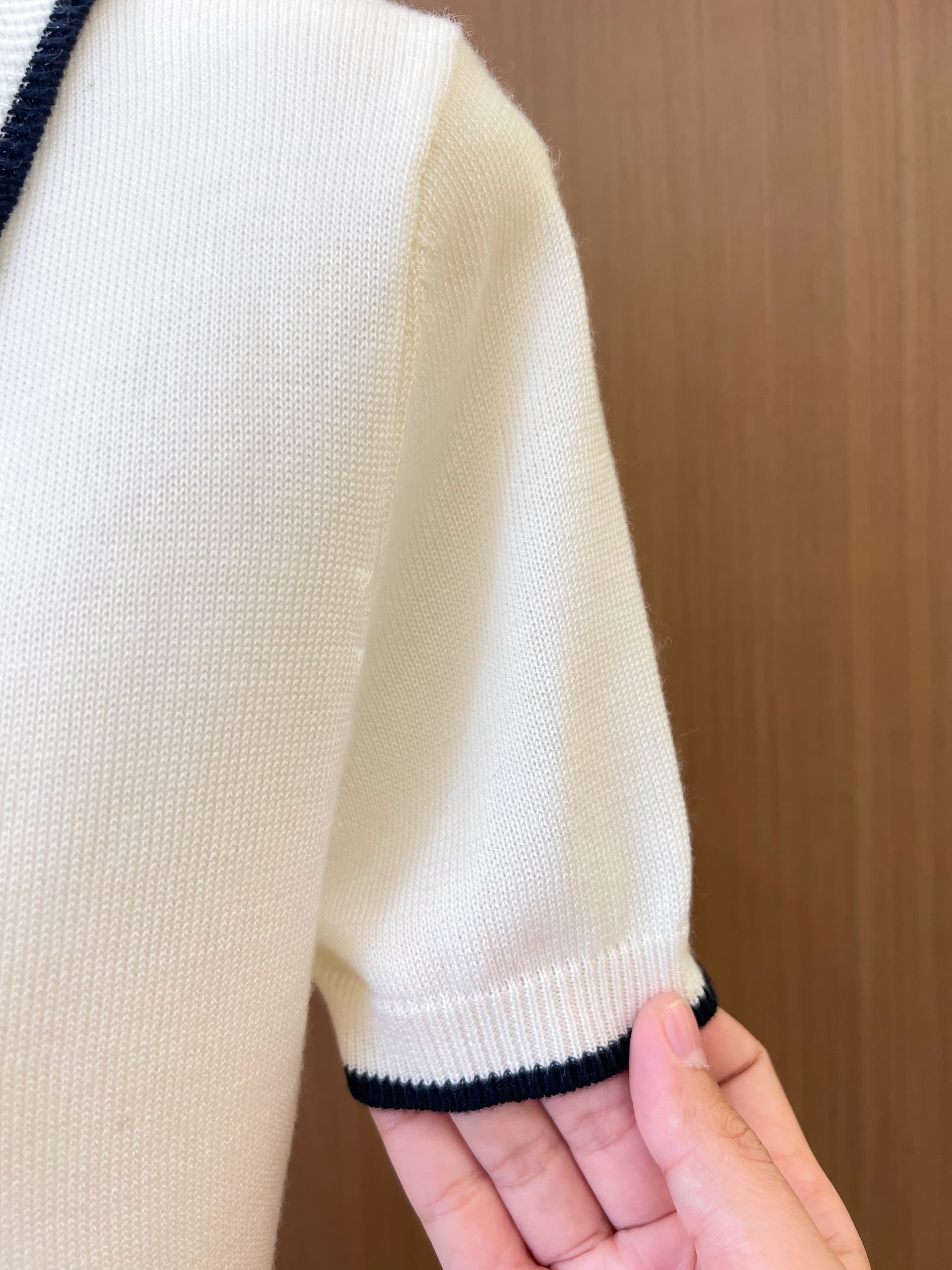 실사 miu 부서 학원 스타일 베이비 칼라 니트 반팔 여성 여름 배색 몸매 가꾸기 디자인 센스 나비 매듭 맨위 상세 이미지 9