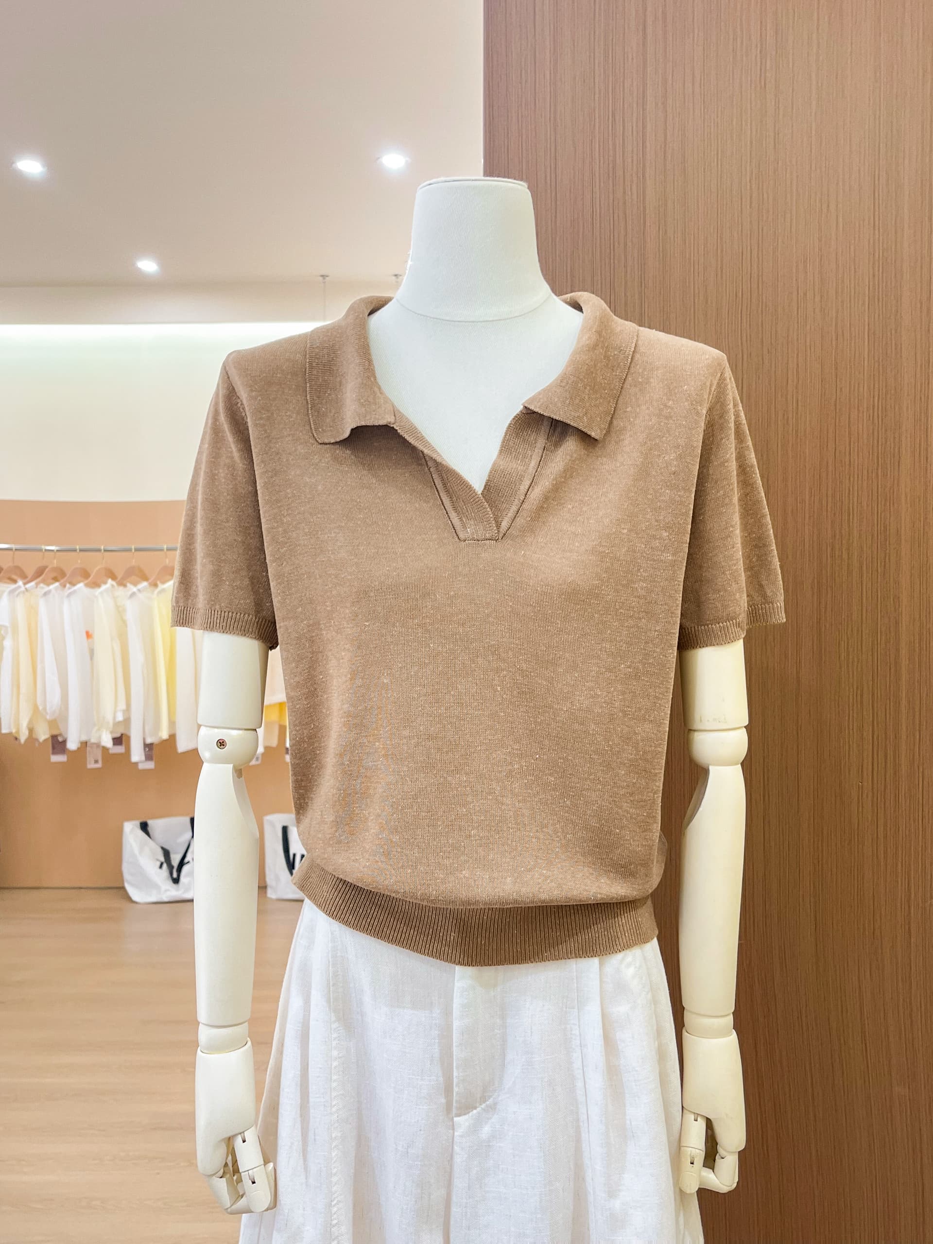 실사 오래된 돈 바람 POLO 칼라 고급 미니멀리즘 티셔츠 폴로 칼라 반팔 니트 스웨터 맨위 여름 여성 이미지 4