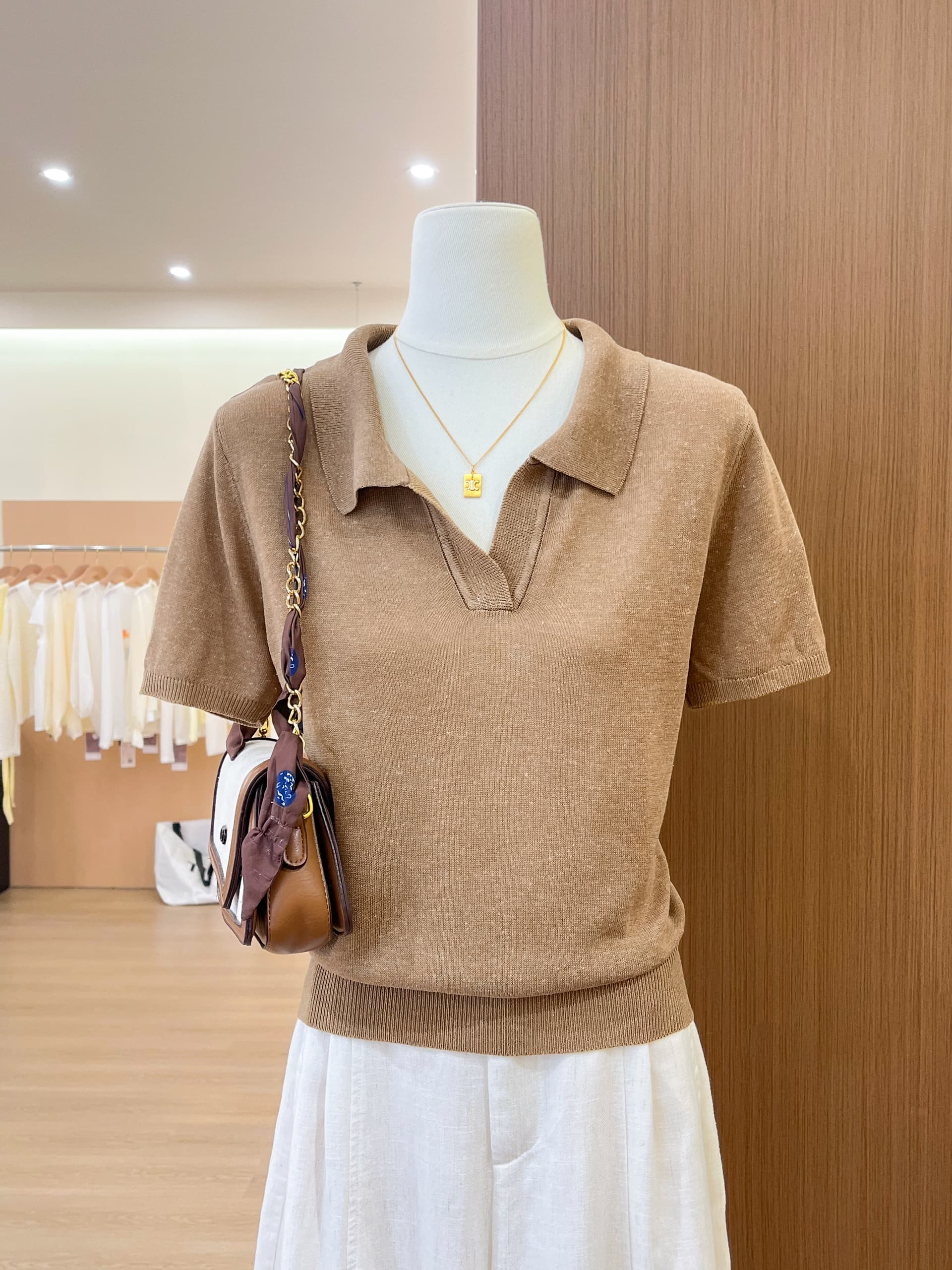 실사 오래된 돈 바람 POLO 칼라 고급 미니멀리즘 티셔츠 폴로 칼라 반팔 니트 스웨터 맨위 여름 여성 상세 이미지 4