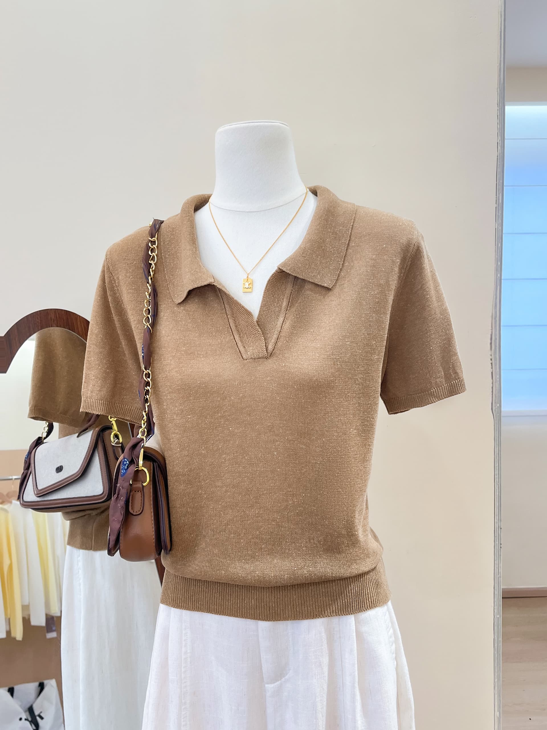 실사 오래된 돈 바람 POLO 칼라 고급 미니멀리즘 티셔츠 폴로 칼라 반팔 니트 스웨터 맨위 여름 여성 상세 이미지 6