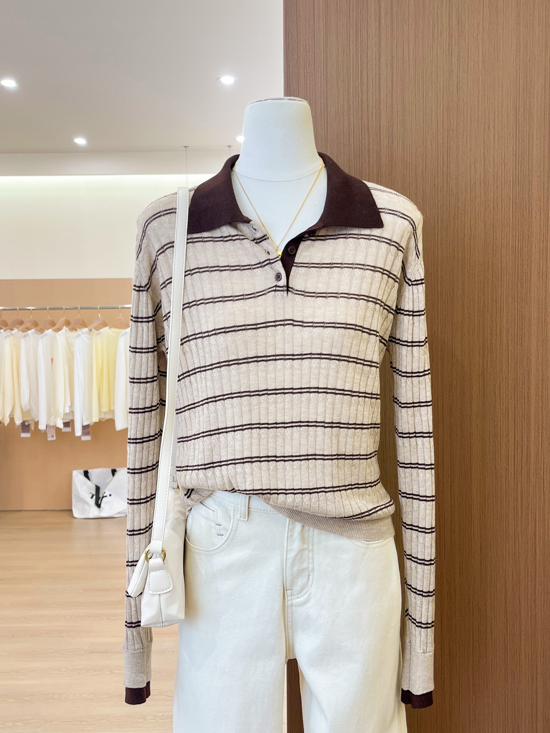 학원 스타일 스트라이프 POLO 칼라 몸매 가꾸기 쇼트 스타일 털 니트 스웨터 여성 2026 새로운 상세 이미지 12