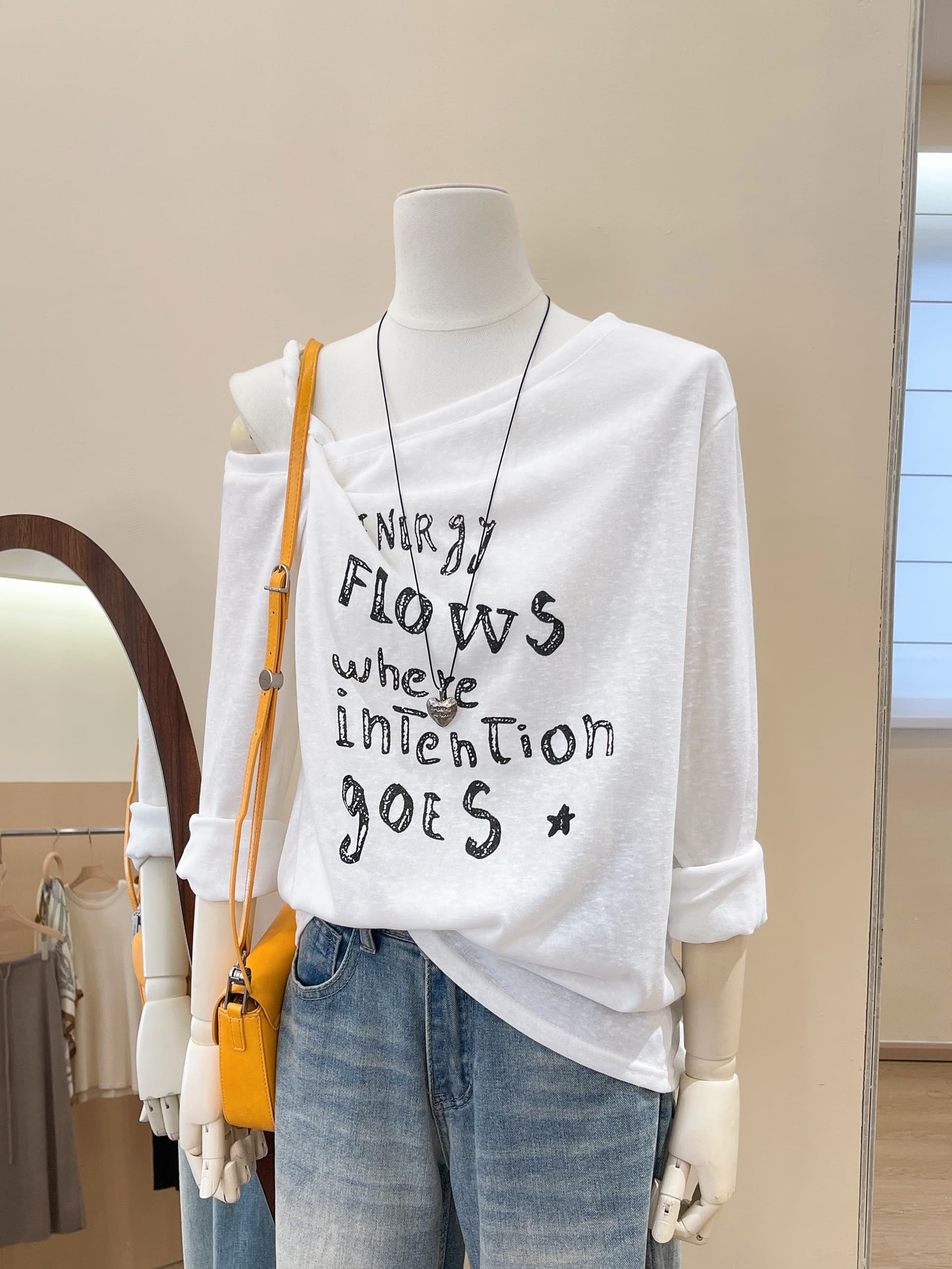 실사 가을 한 부서 아름다운 품격 맨위 디자인 센스 고유 한 Chic 작은 대중 회색 비스듬한 어깨 티셔츠 상세 이미지 7