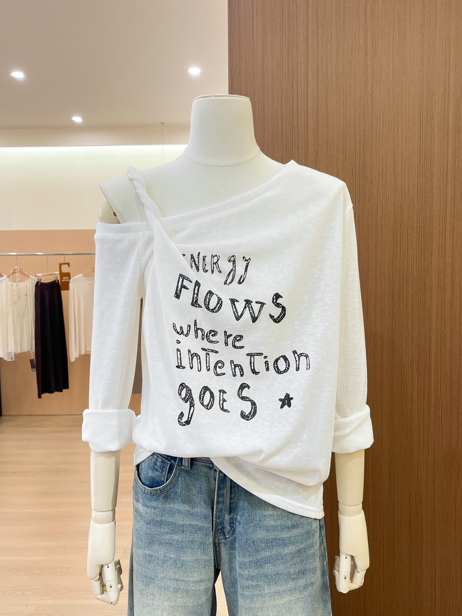 실사 가을 한 부서 아름다운 품격 맨위 디자인 센스 고유 한 Chic 작은 대중 회색 비스듬한 어깨 티셔츠 상세 이미지 11