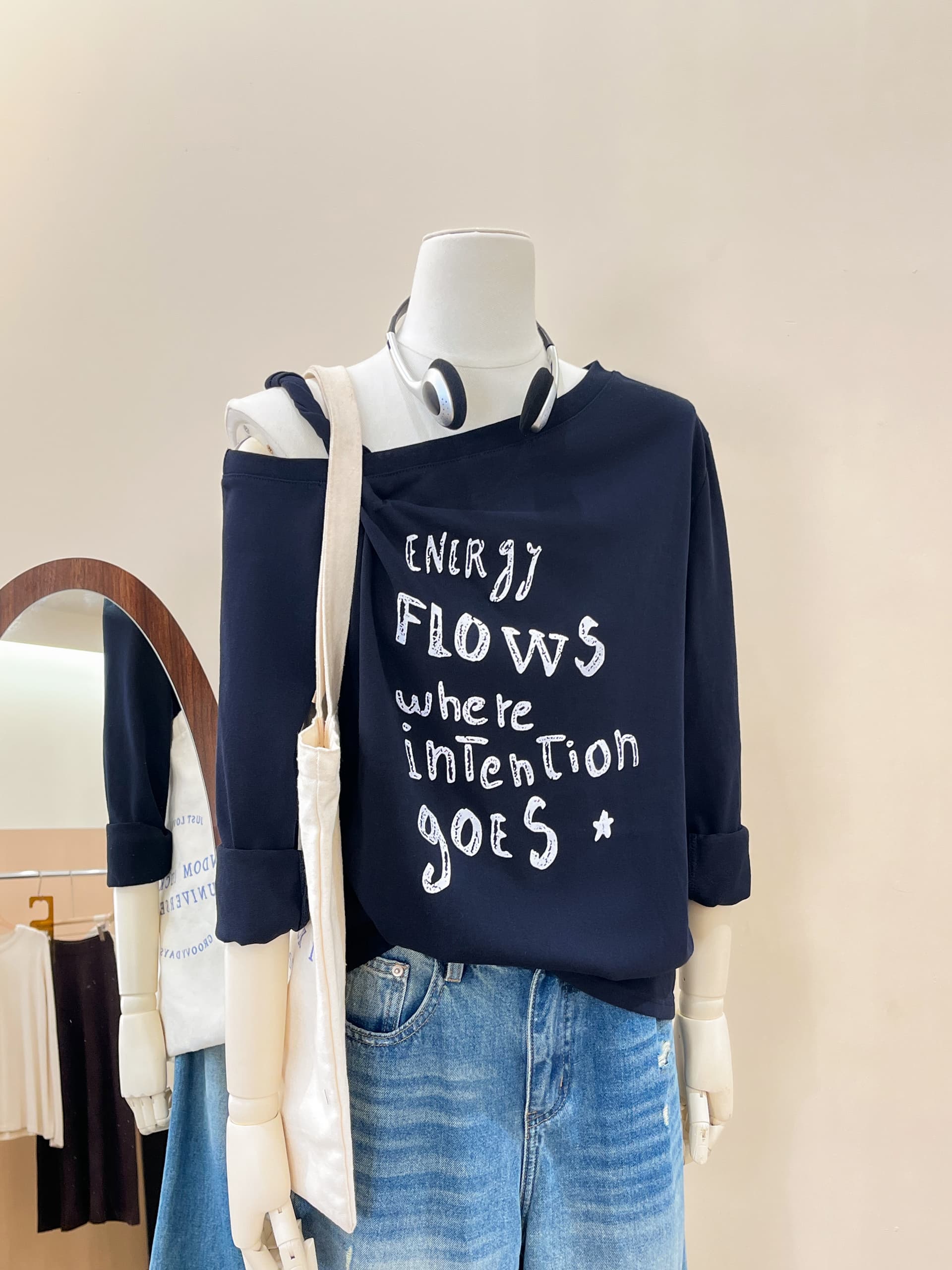 실사 가을 한 부서 아름다운 품격 맨위 디자인 센스 고유 한 Chic 작은 대중 회색 비스듬한 어깨 티셔츠 상세 이미지 20