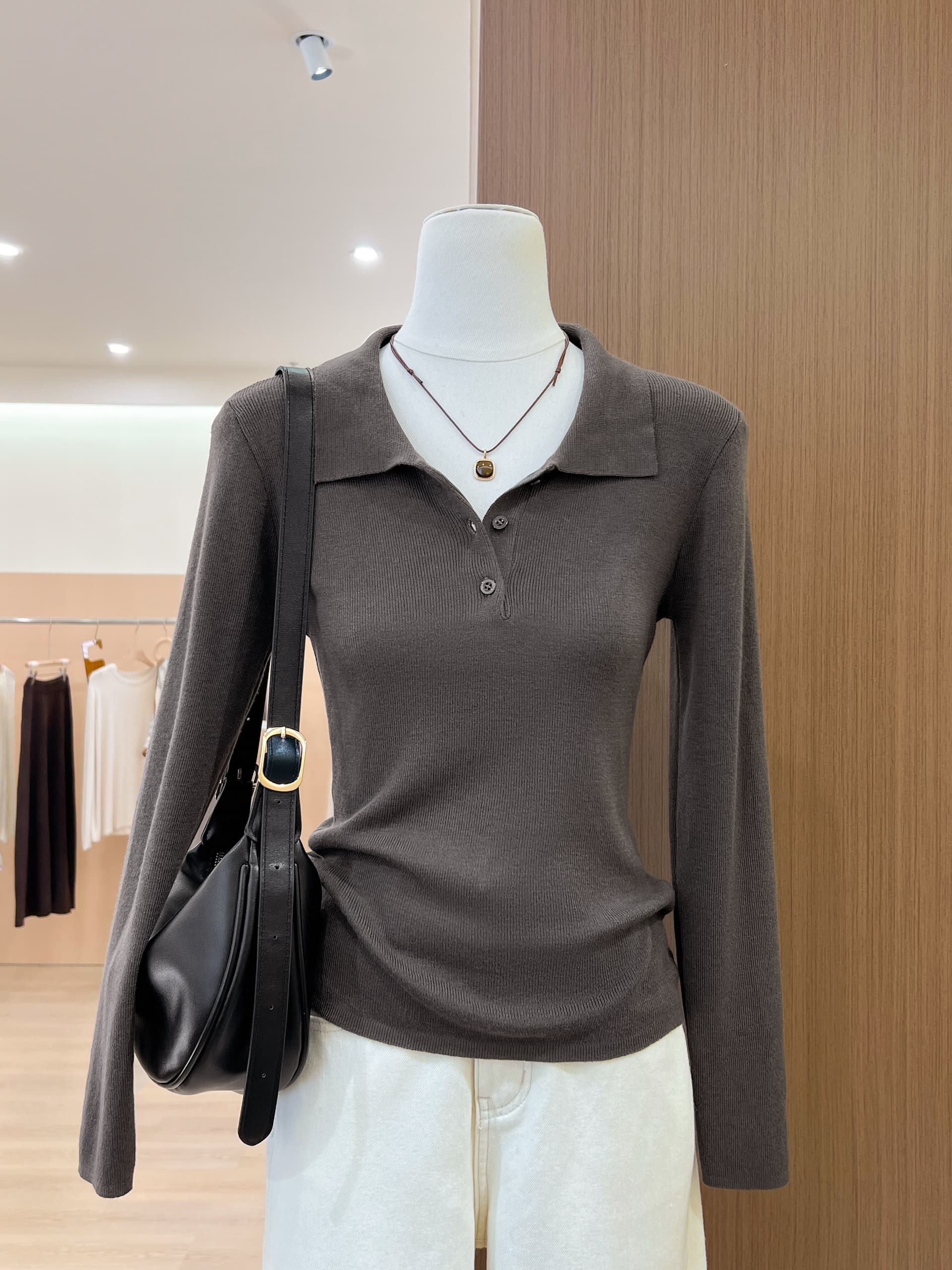 실사 새로운 POLO 칼라 몸매 가꾸기 슬림해 보이는 다용도 품격 미니멀리즘 바람 털 니트 스웨터 여성 상세 이미지 4