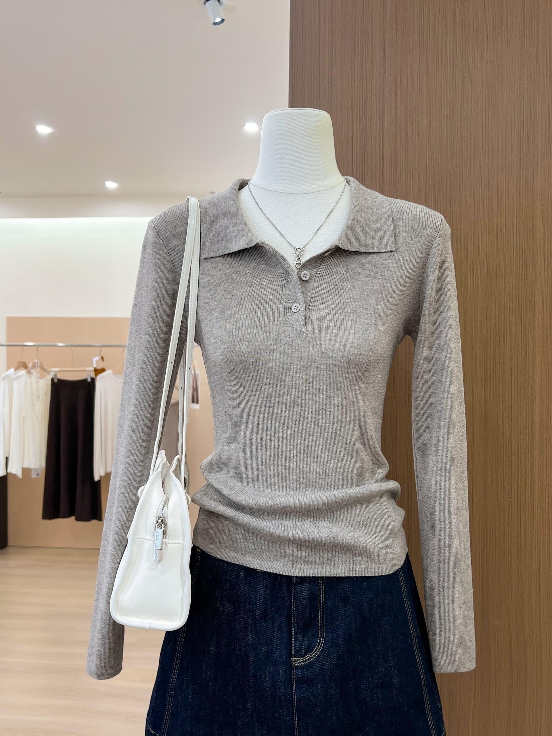 실사 새로운 POLO 칼라 몸매 가꾸기 슬림해 보이는 다용도 품격 미니멀리즘 바람 털 니트 스웨터 여성 상세 이미지 5
