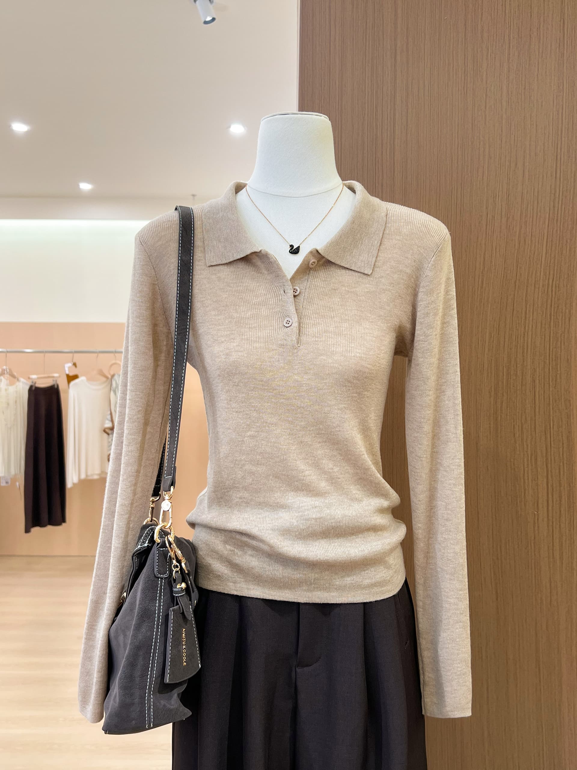 실사 새로운 POLO 칼라 몸매 가꾸기 슬림해 보이는 다용도 품격 미니멀리즘 바람 털 니트 스웨터 여성 상세 이미지 6