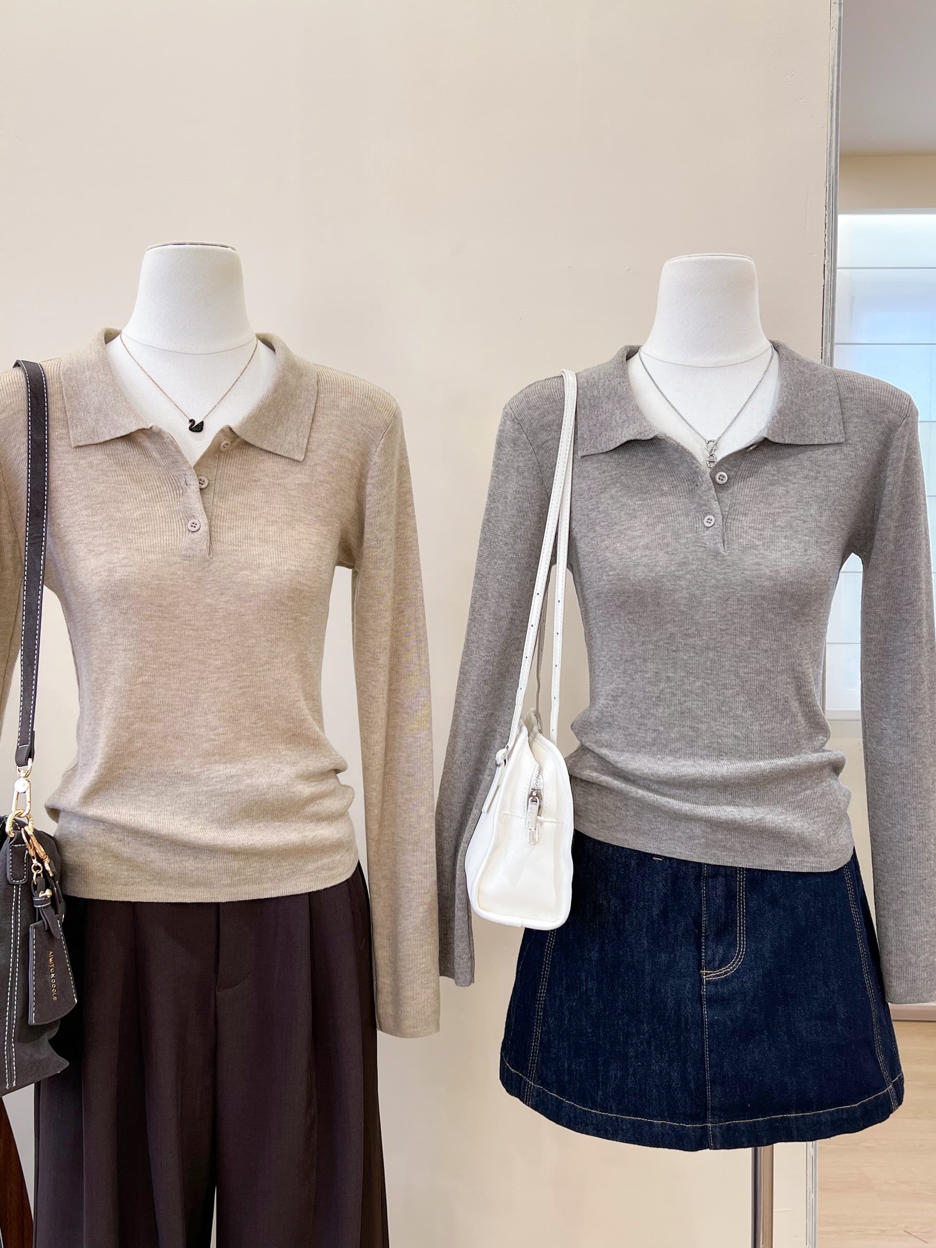 실사 새로운 POLO 칼라 몸매 가꾸기 슬림해 보이는 다용도 품격 미니멀리즘 바람 털 니트 스웨터 여성 상세 이미지 7