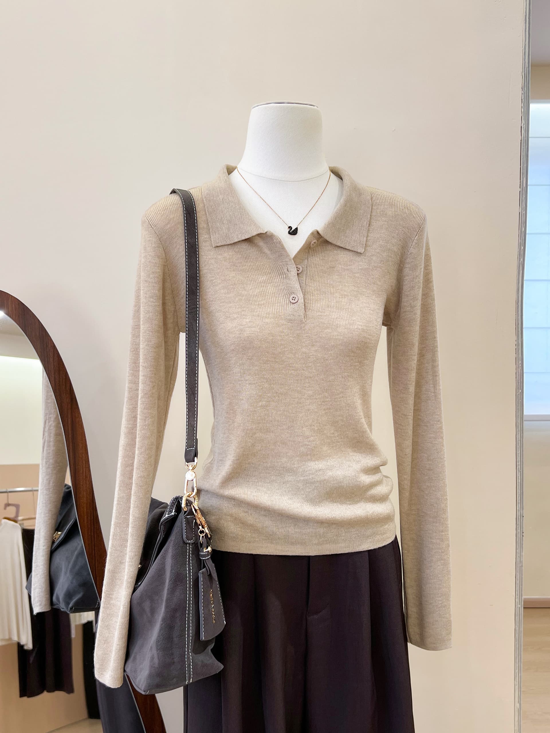 실사 새로운 POLO 칼라 몸매 가꾸기 슬림해 보이는 다용도 품격 미니멀리즘 바람 털 니트 스웨터 여성 상세 이미지 8