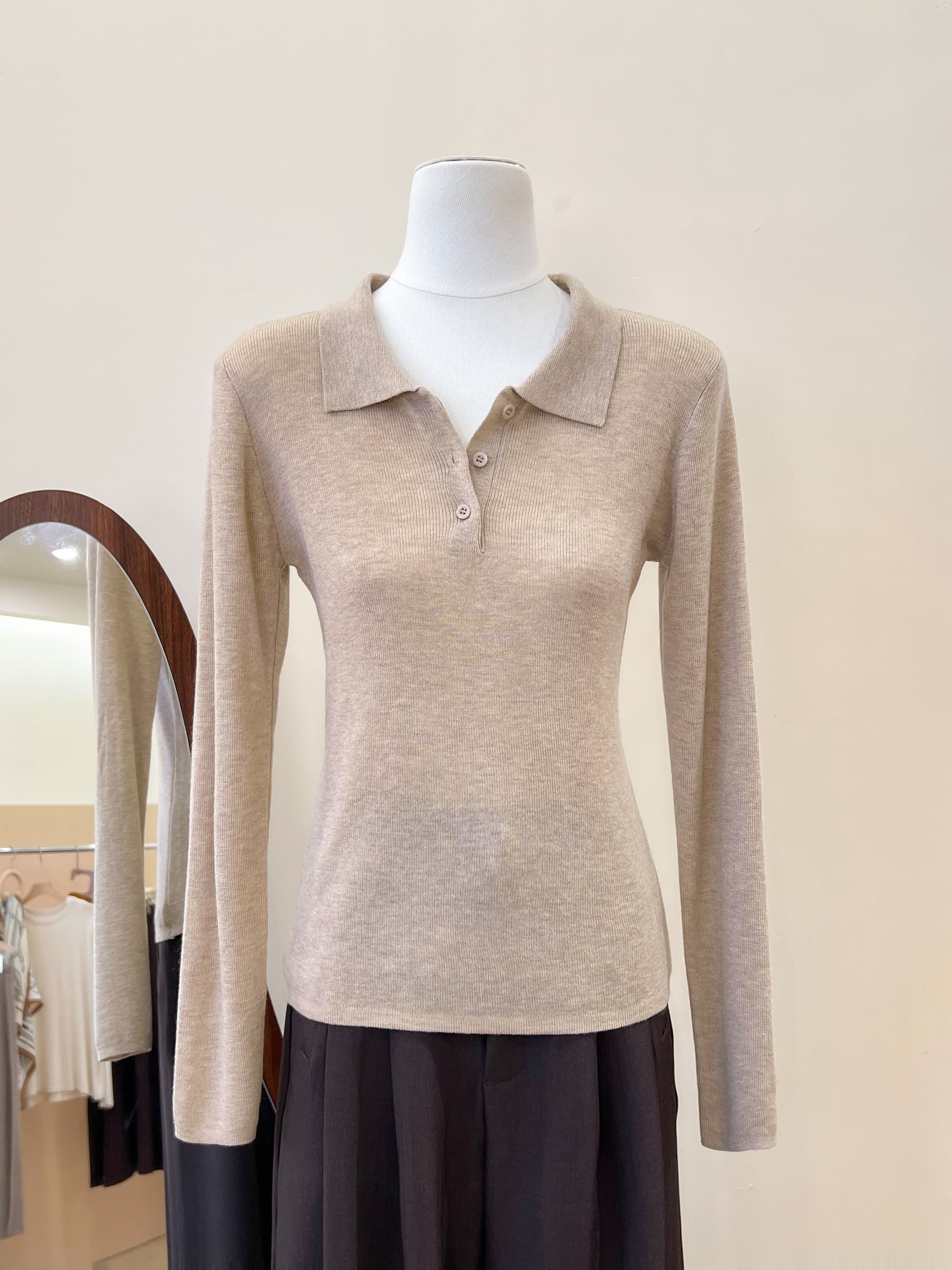 실사 새로운 POLO 칼라 몸매 가꾸기 슬림해 보이는 다용도 품격 미니멀리즘 바람 털 니트 스웨터 여성 상세 이미지 10