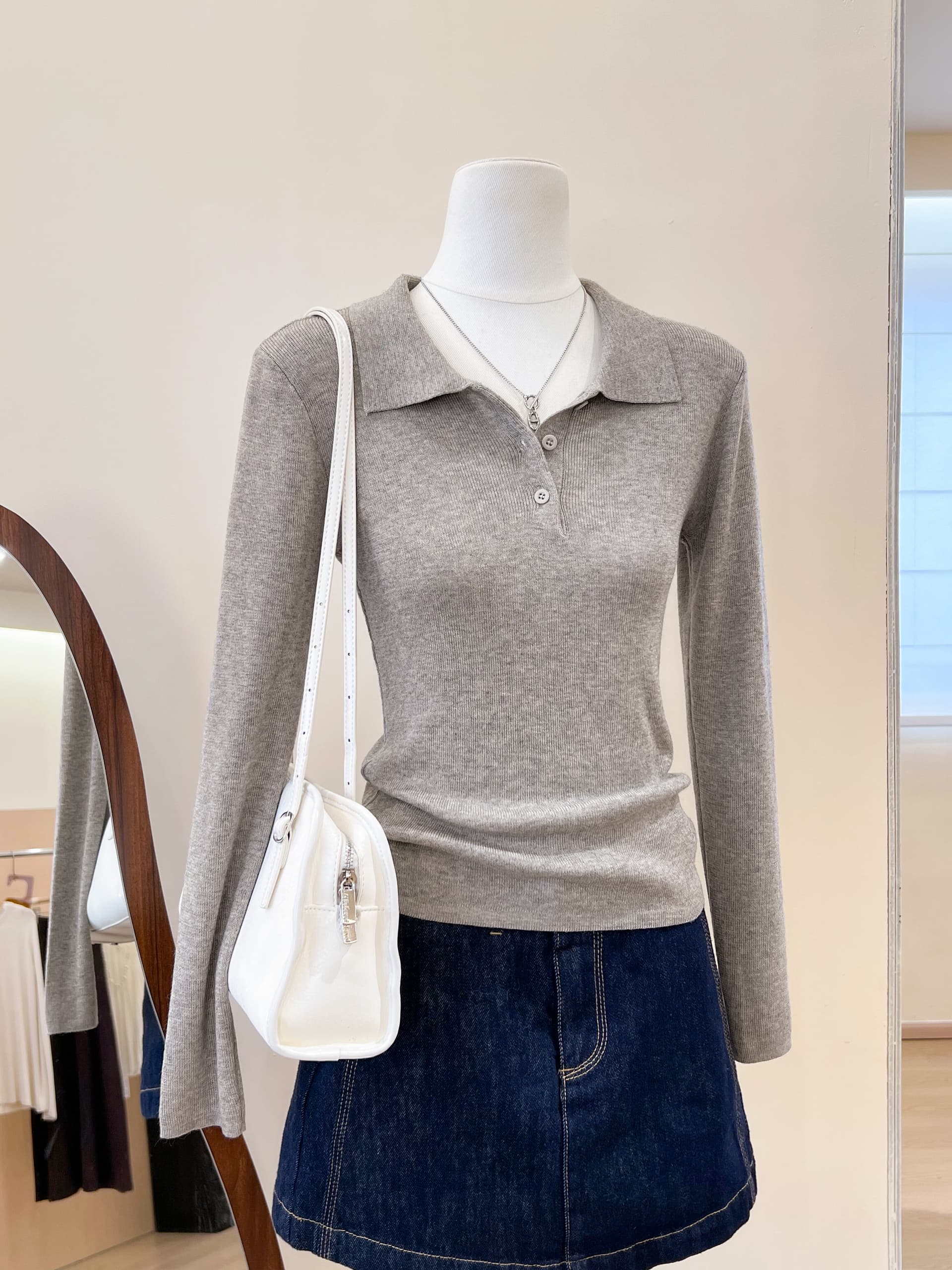 실사 새로운 POLO 칼라 몸매 가꾸기 슬림해 보이는 다용도 품격 미니멀리즘 바람 털 니트 스웨터 여성 상세 이미지 13