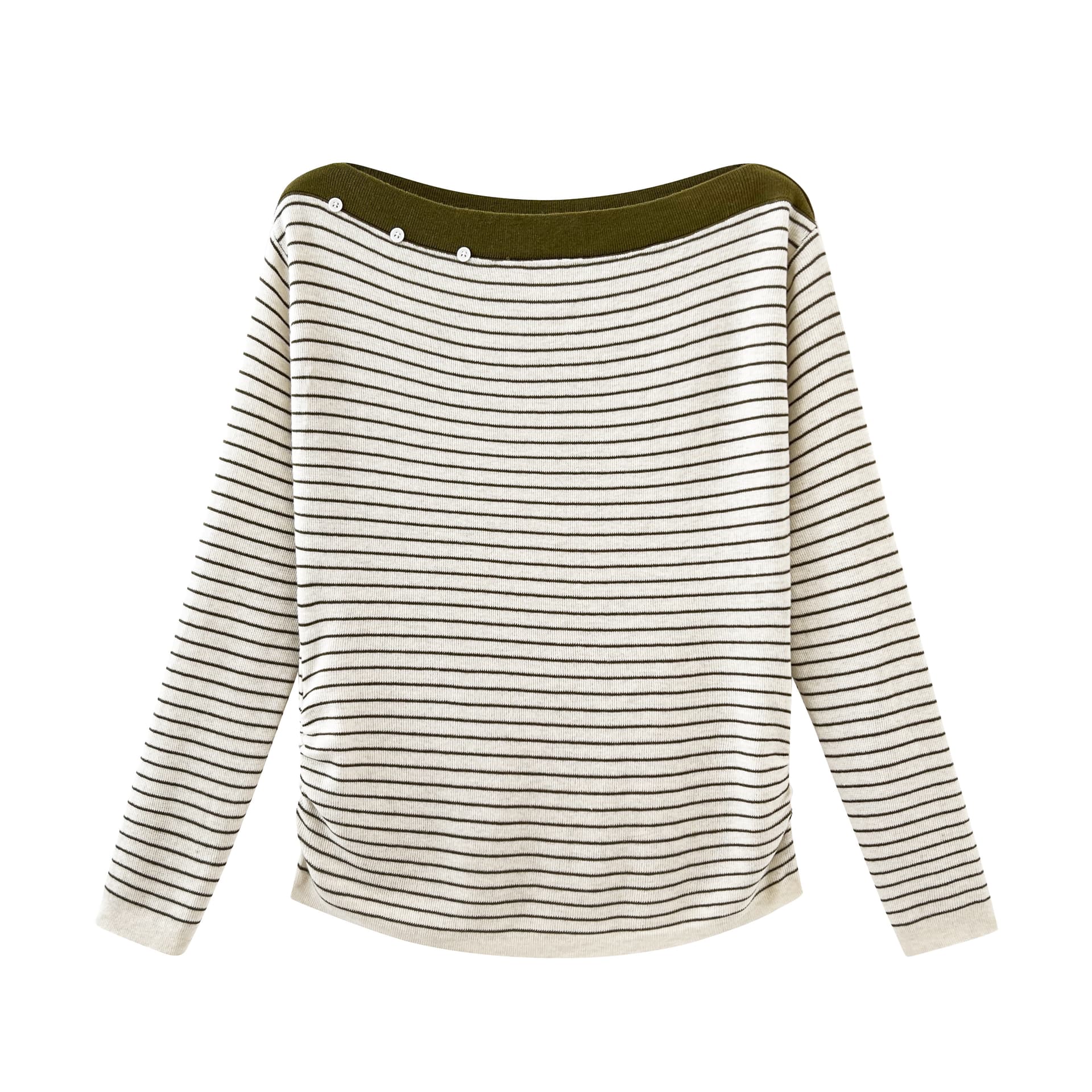 실사 캐주얼 바람 보트넥 스트라이프 색상 일치 털 니트 스웨터 여성 다용도 상세 이미지 2
