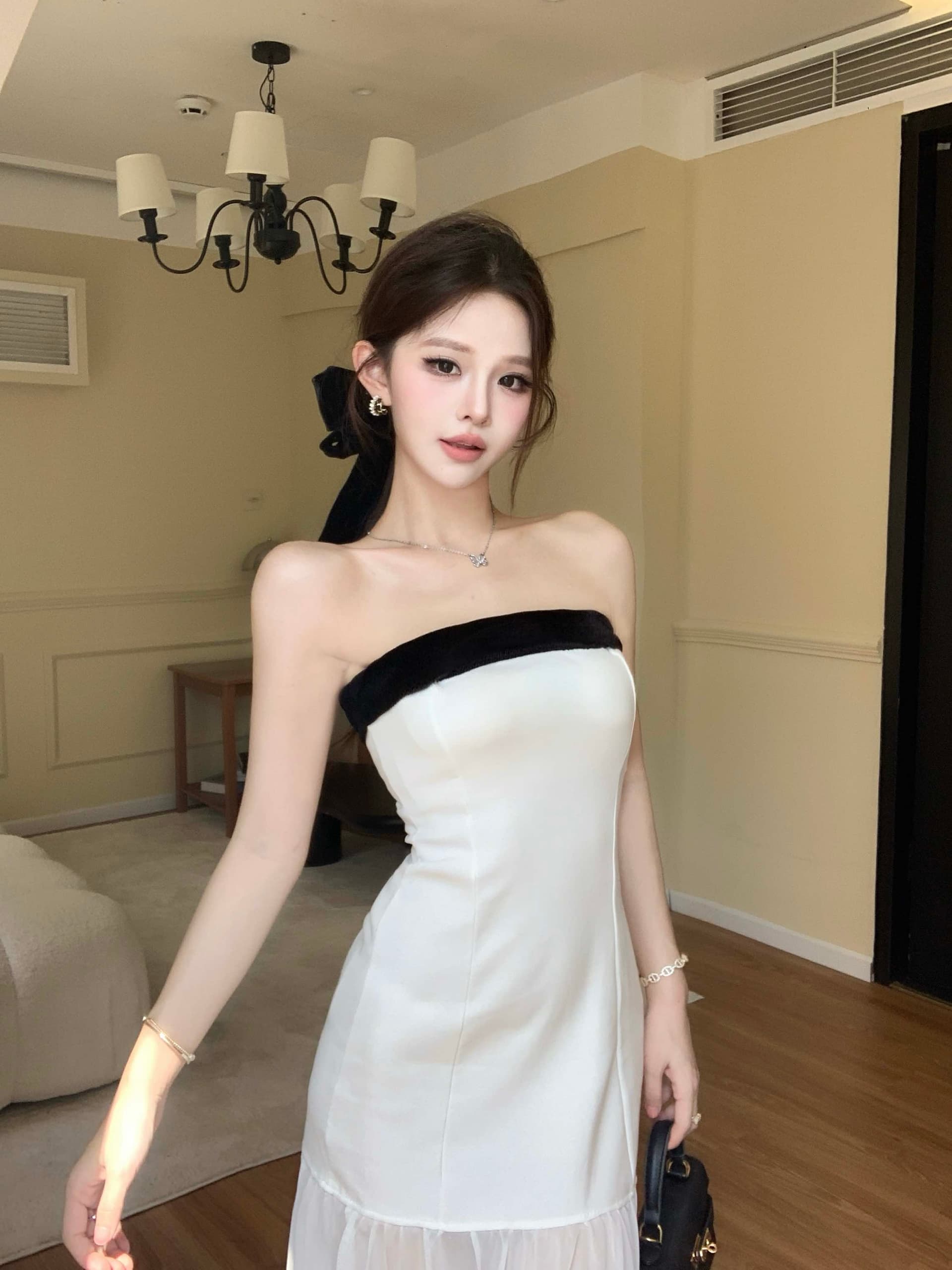 실사 정가 민소매 튜브탑 치마 작은 샤넬 스타일 드레스 길다 치마 상세 이미지 5