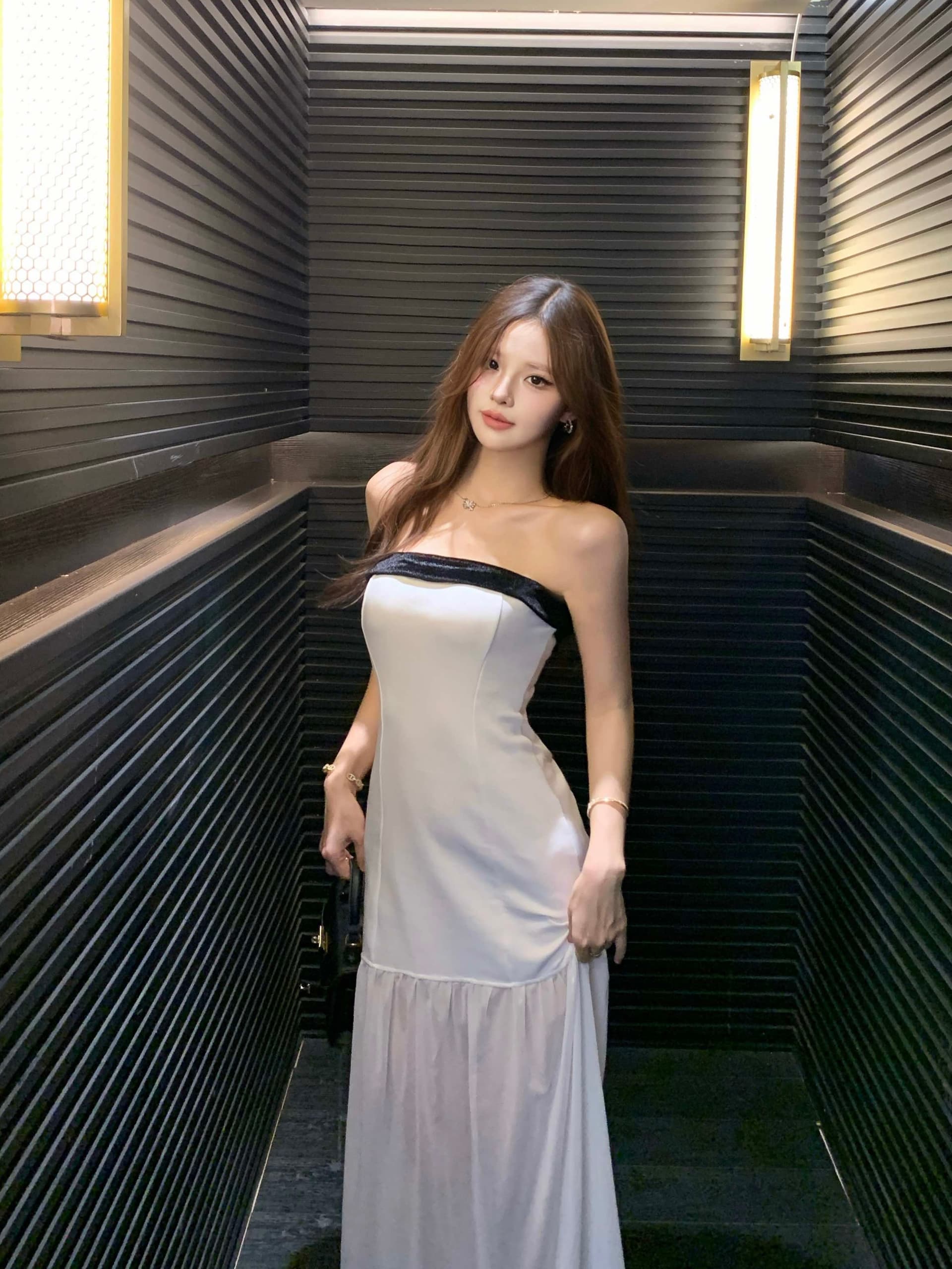 실사 정가 민소매 튜브탑 치마 작은 샤넬 스타일 드레스 길다 치마 상세 이미지 9