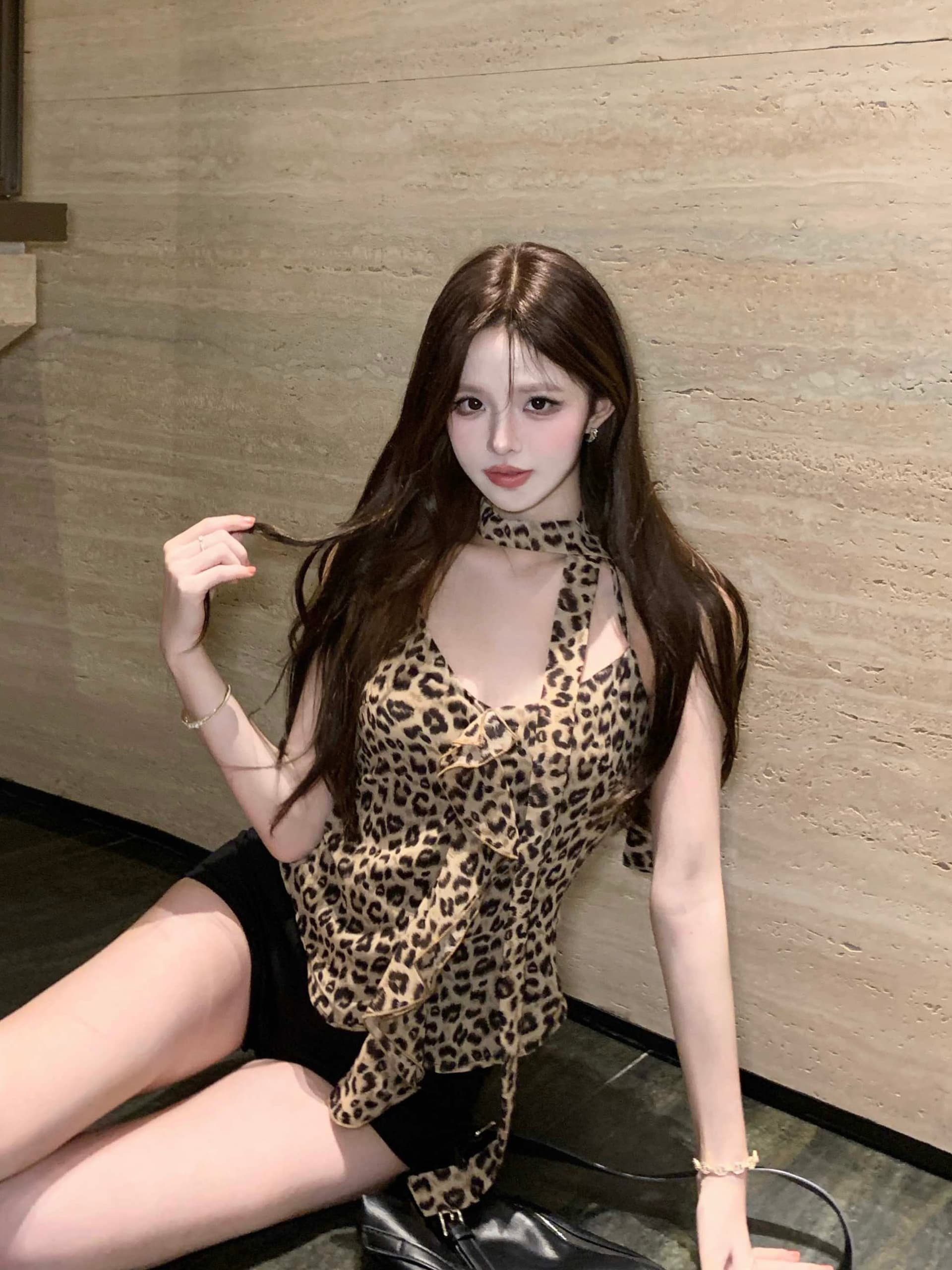 실사 정가 순수한 욕망 핫걸 레오파드 무늬 백리스 행침 목 캐미솔 섹시함 맨위 이미지 3