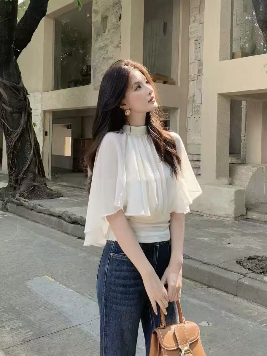 부드러운 바람 품격 망토 시폰 셔츠 여성 여름 새로운 디자인 센스 허리 수축 슬림해 보이는 다용도 얇은 스타일 작은 셔츠 맨위 이미지 2