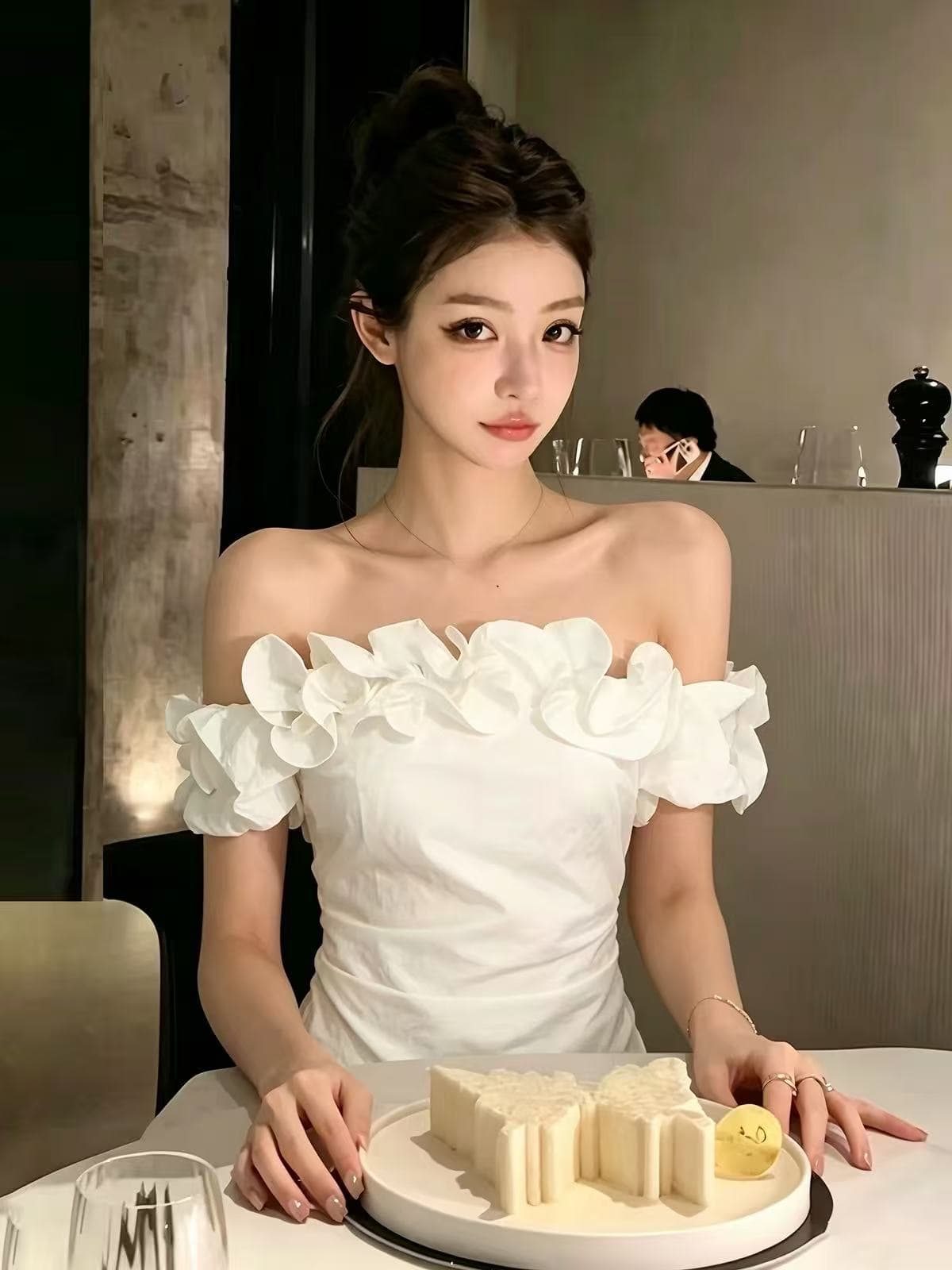 프랑스식 달콤한 스타일 오프숄더 시폰 셔츠 여성 프릴 오프숄더 쇼트 스타일 싱글 착용 작은 맨위 슈퍼 요정 고급 센스 이미지 2