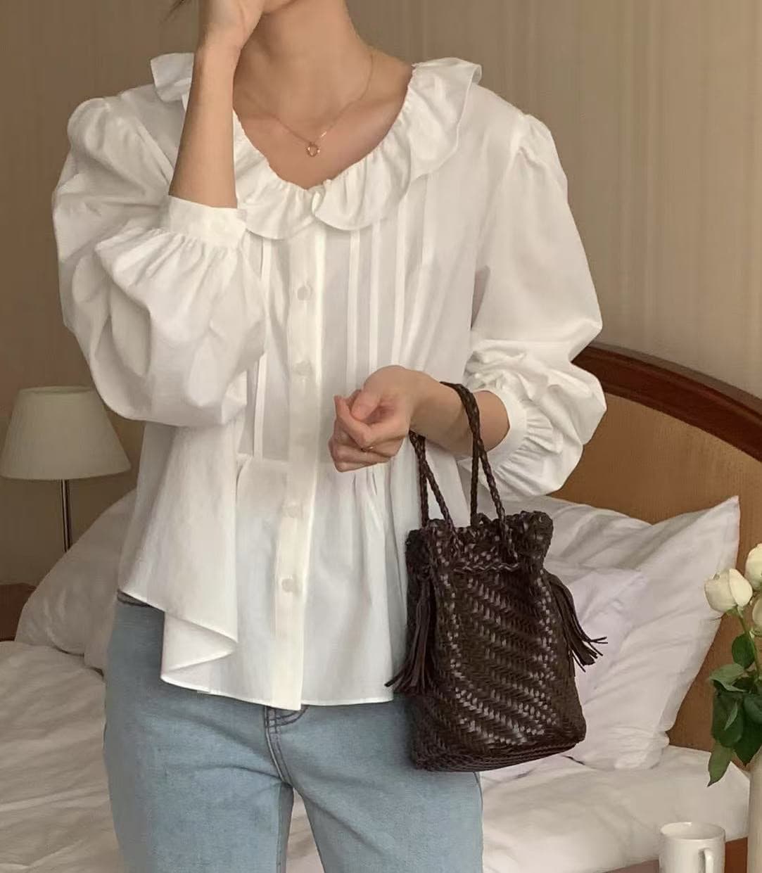 지금 이른 봄 베이비 칼라 다용도 품격 셔츠 상세 이미지 5