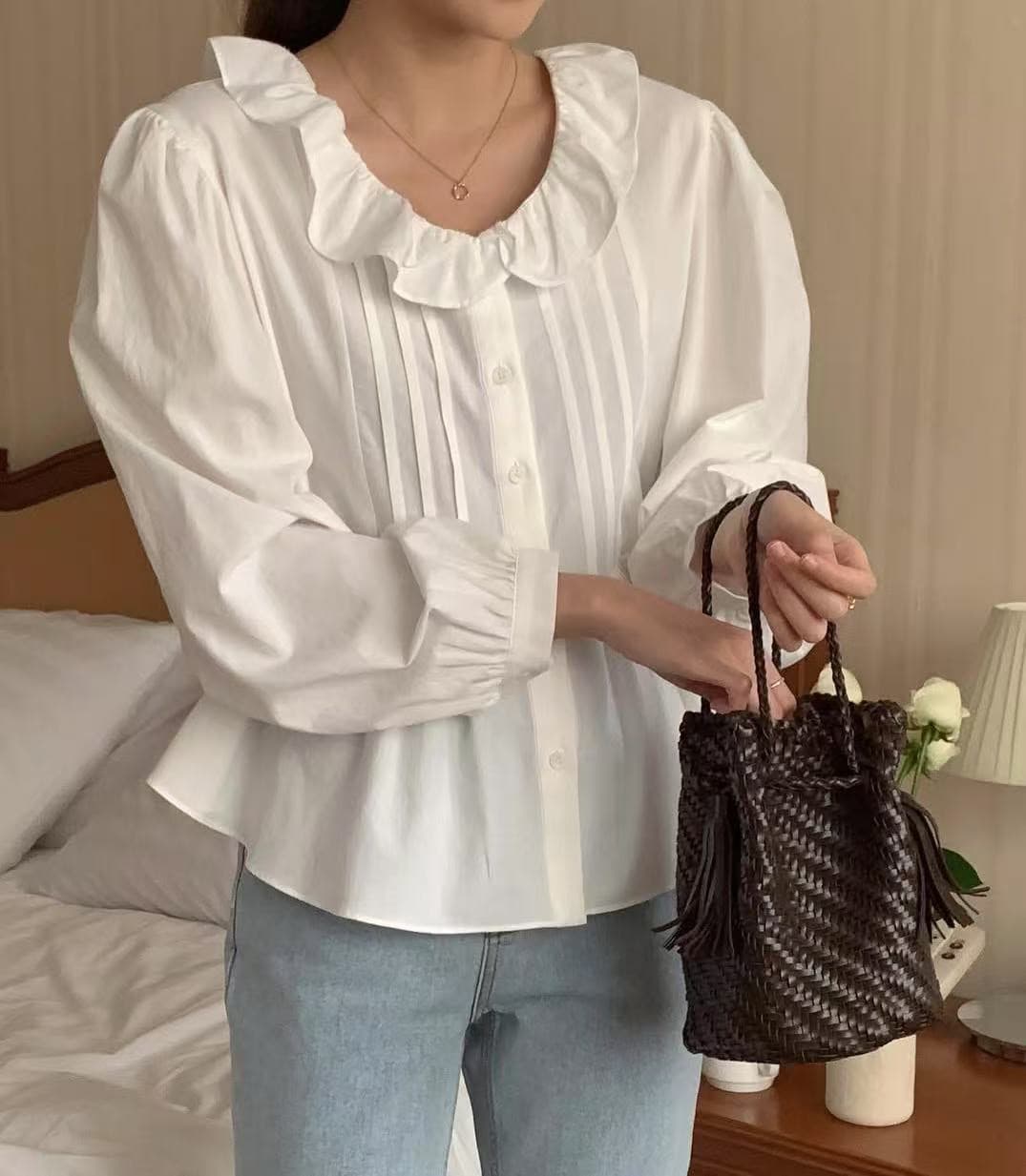 지금 이른 봄 베이비 칼라 다용도 품격 셔츠 상세 이미지 8