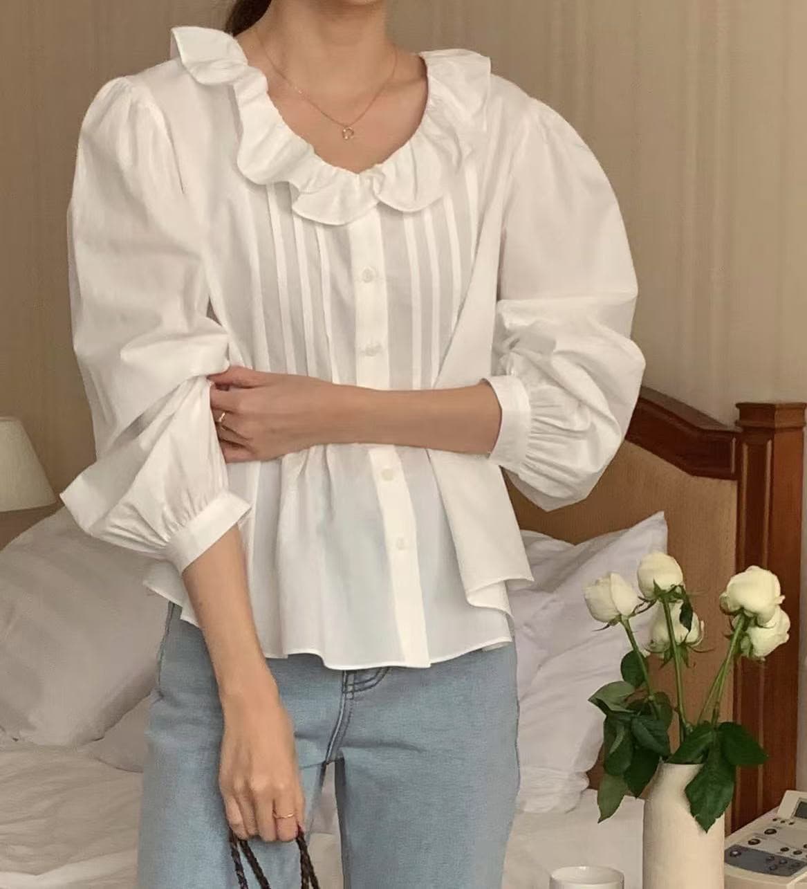 지금 이른 봄 베이비 칼라 다용도 품격 셔츠 상세 이미지 12