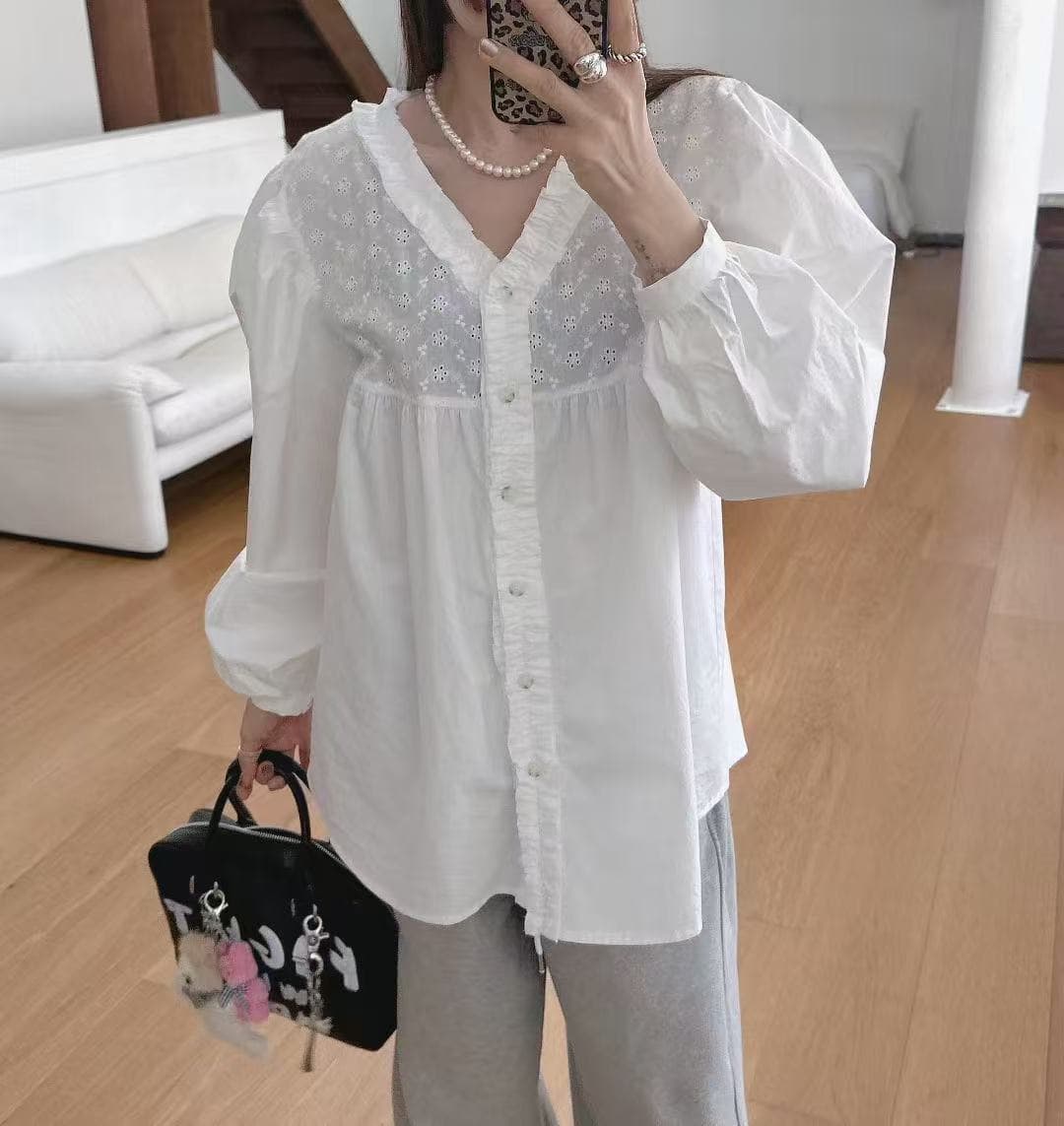 작은 대중 봄 레이스 조각 품격 셔츠 상세 이미지 1