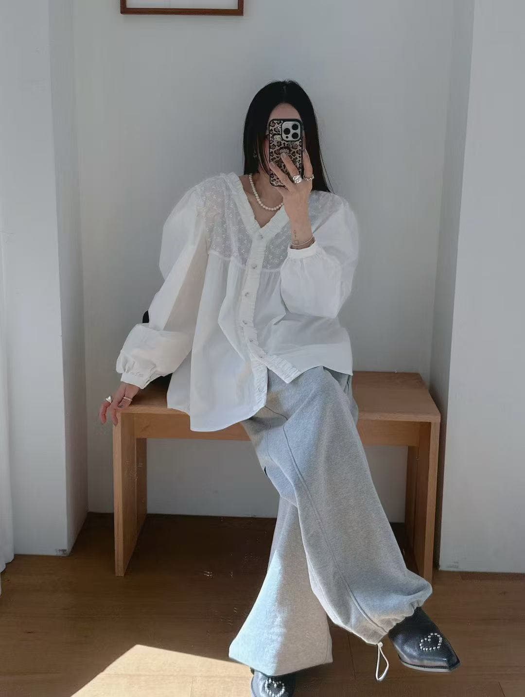 작은 대중 봄 레이스 조각 품격 셔츠 상세 이미지 4
