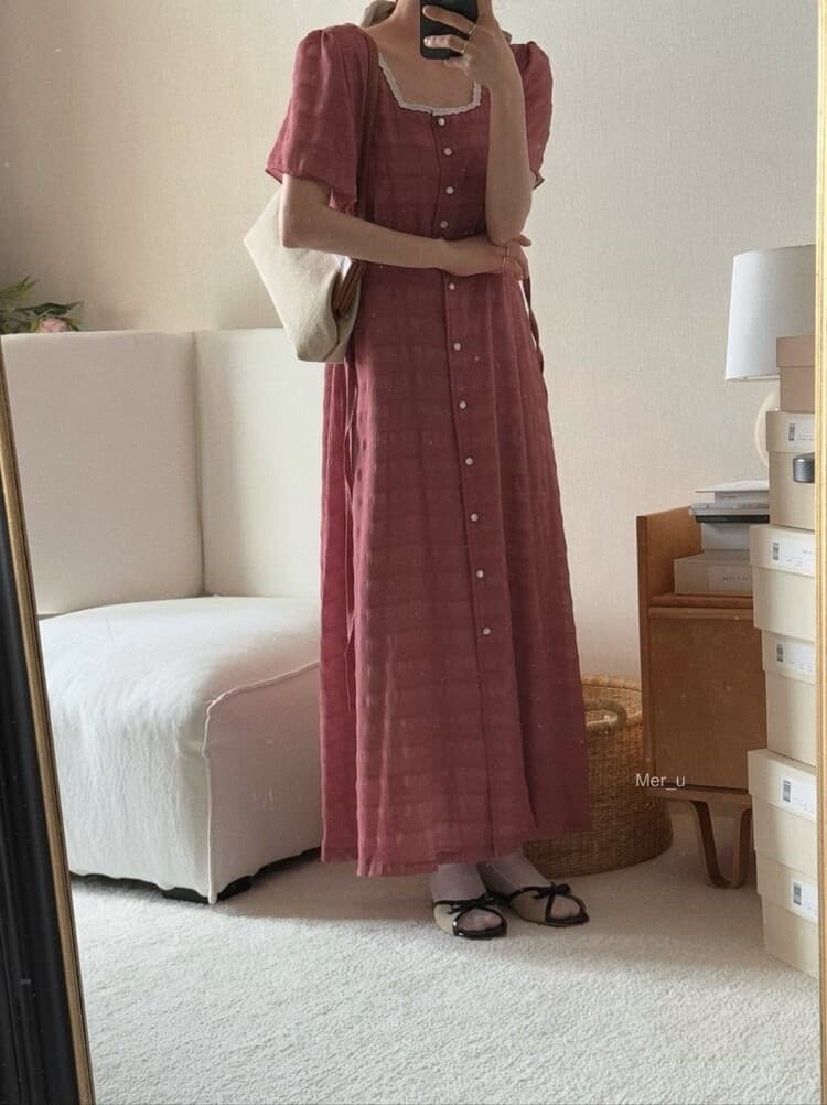 재고 있음 프랑스식 복잡한 고대 칼라 품격 레이스업 허리 수축 슬림해 보이는 드레스 이미지 4