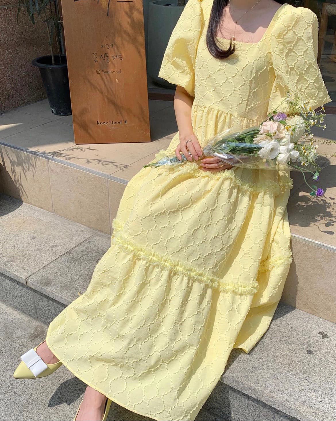 재고 있음 프랑스식 품격 거품 소매 레트로 자카드 드레스 상세 이미지 1