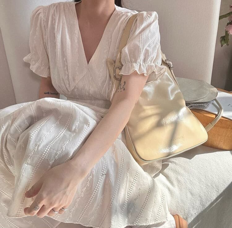 재고 있음 작은 청신 레트로 자카드 레이스업 허리 수축 드레스 상세 이미지 1