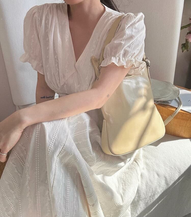 재고 있음 작은 청신 레트로 자카드 레이스업 허리 수축 드레스 상세 이미지 2
