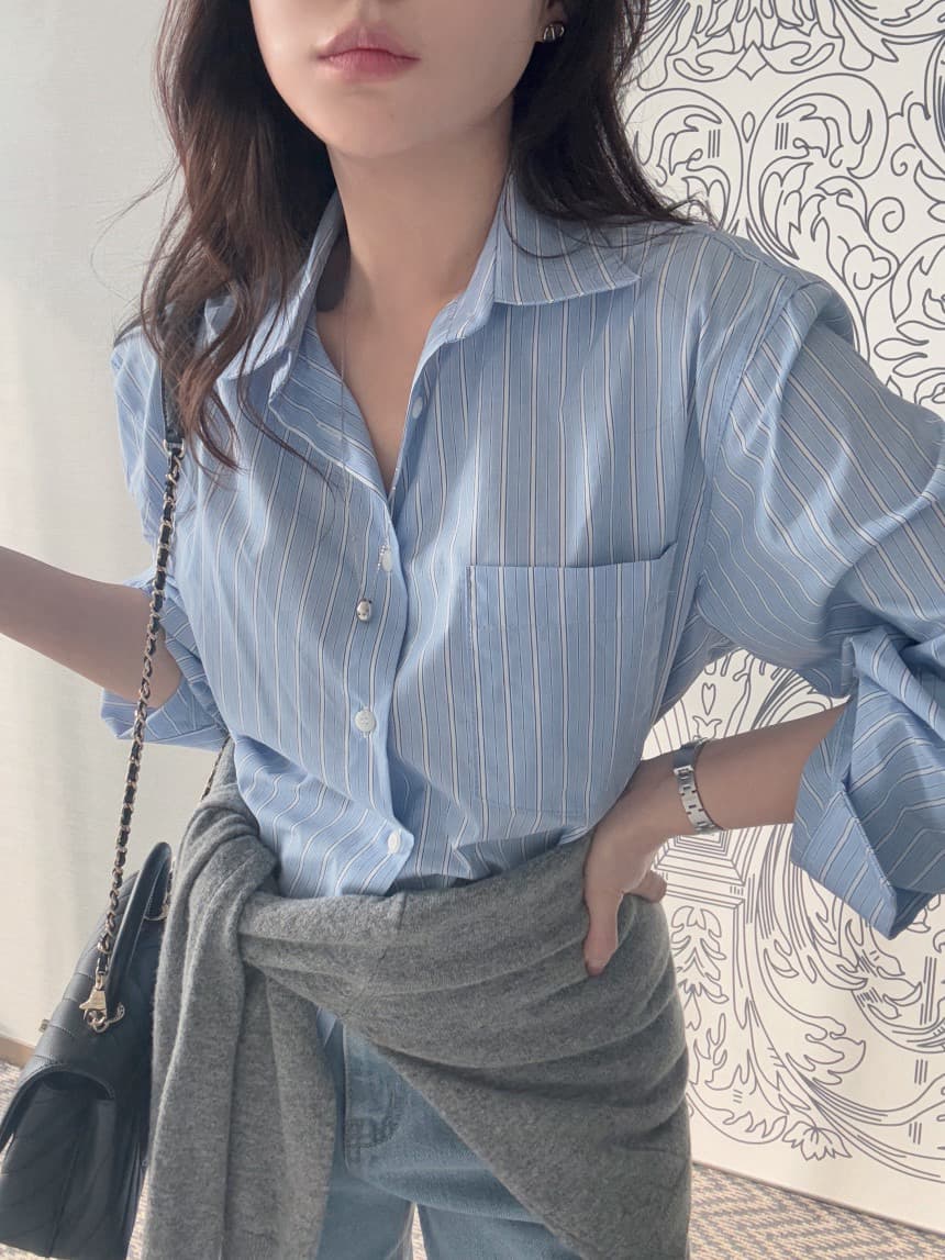 재고 있음 레트로 스트라이프 캐주얼 셔츠 상세 이미지 16