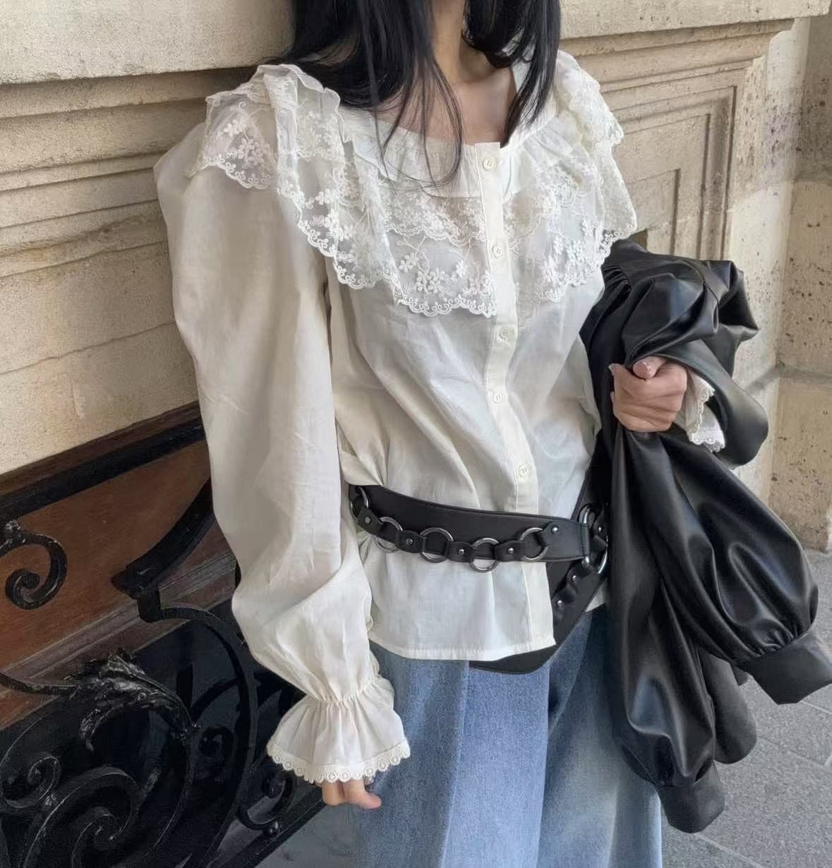 재고 있음 작은 대중 레이스 패치워크 다용도 셔츠 상세 이미지 18