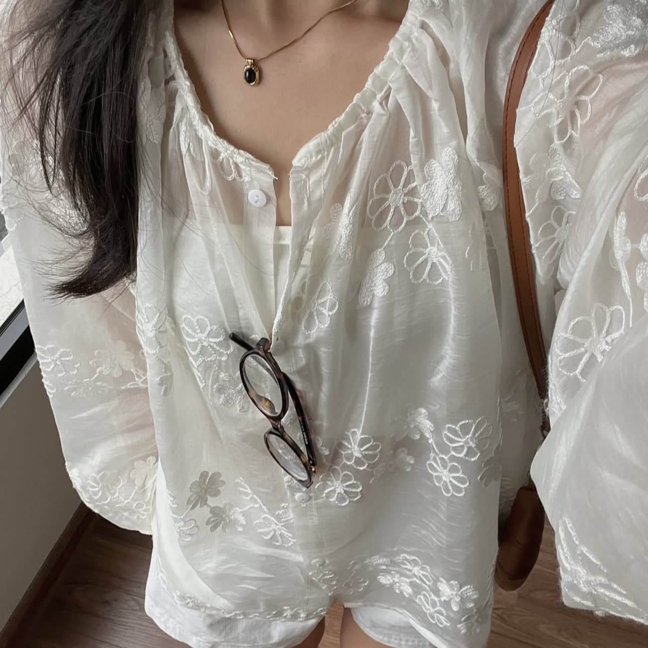 재고 있음 레트로 자카드 루즈핏 셔츠 이미지 5