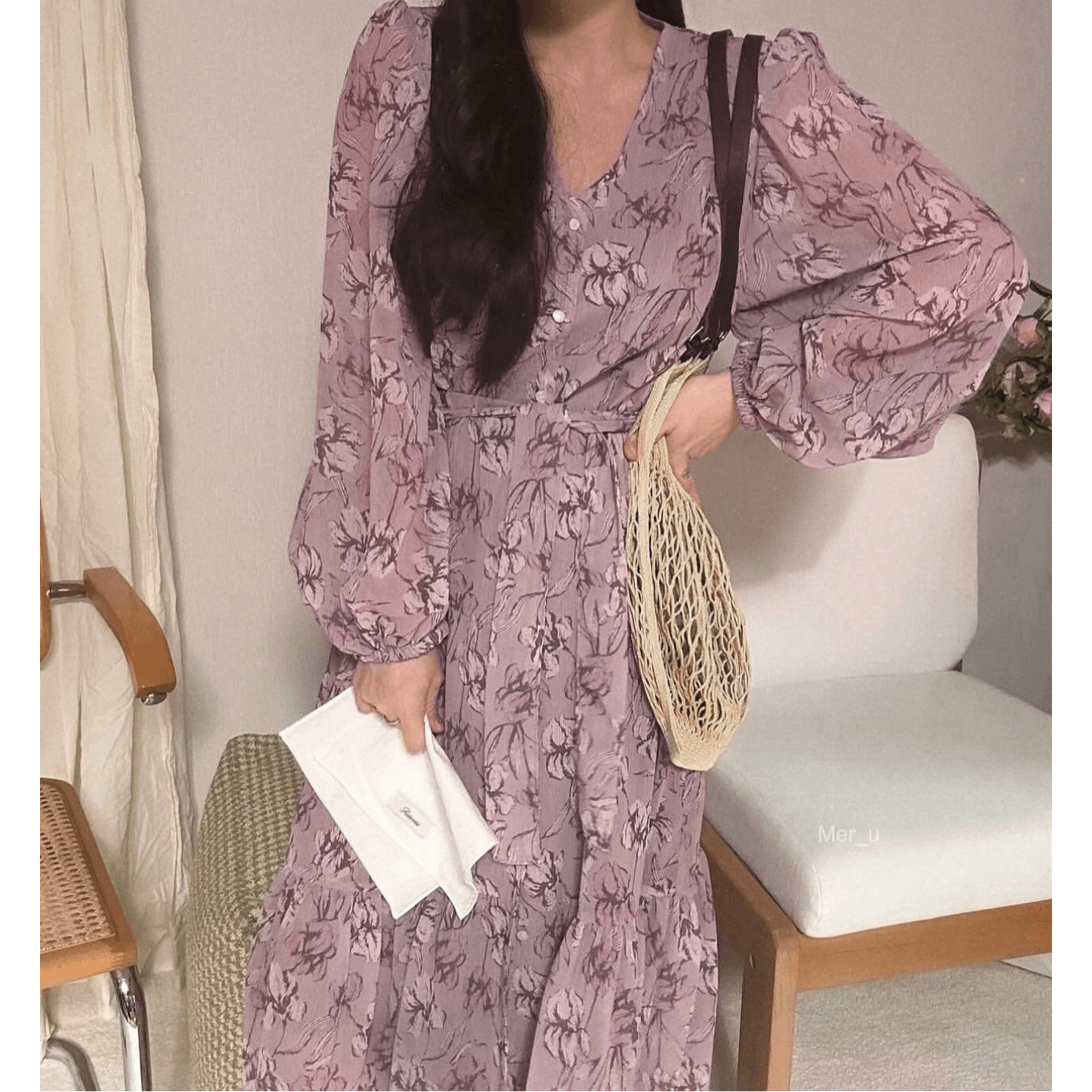 재고 있음 프랑스식 레트로 꽃무늬 품격 드레스 이미지 5
