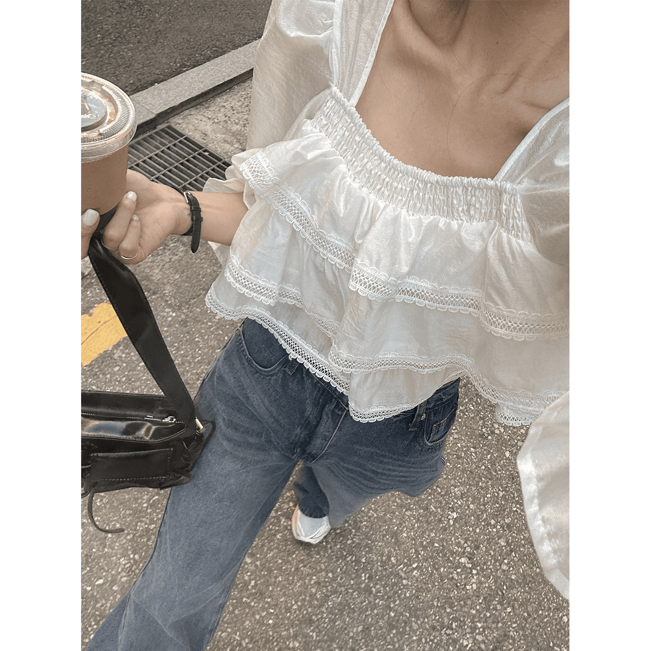 재고 있음 품격 레이스 패치워크 다용도 맨위 이미지 5
