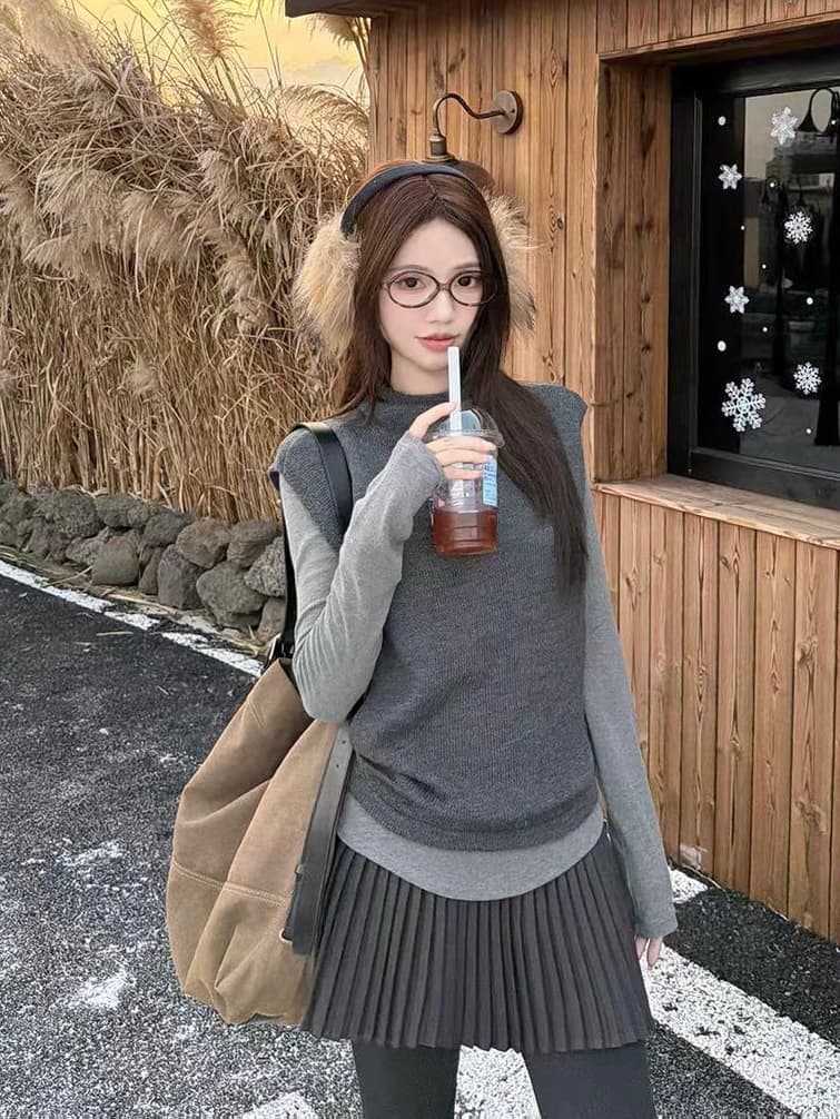 한 부서 느슨함 센스 회색 터틀넥 스웨터 조끼 조끼 여자 가을 겨울철 스택 착용 외부 가져 가라. 말뚝 더미 칼라 민소매 맨위 이미지 4